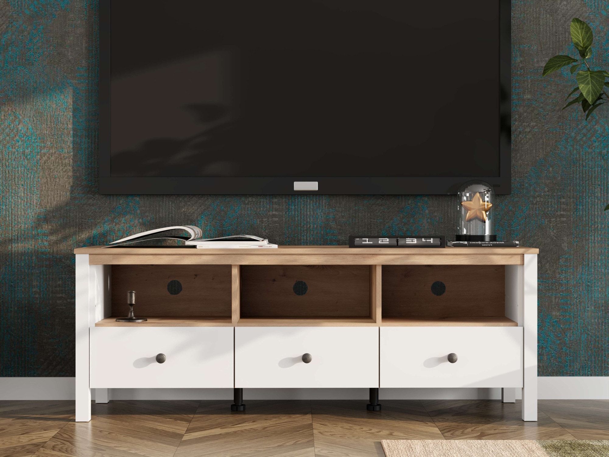 Home affaire Lowboard "BEDFORD, TV-Board, TV-Kommode, TV-Schrank, TV-Unterschrank, TV-Möbel" MDF-Profil 2D ummantelt, Hotstamping