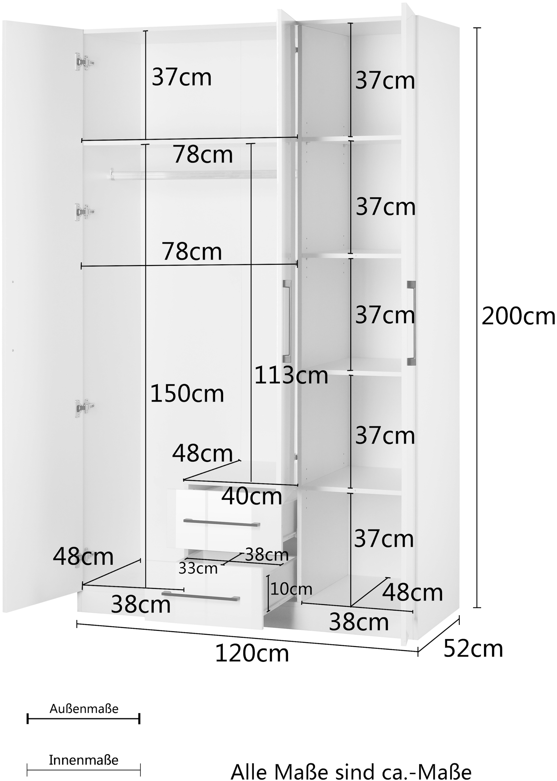 INOSIGN Kleiderschrank »Sylt Schlafzimmerschrank Garderobe Schrank Bestseller hochglanz«, Drehtürenschrank mit perfekter Innenausstattung, Breite 120cm