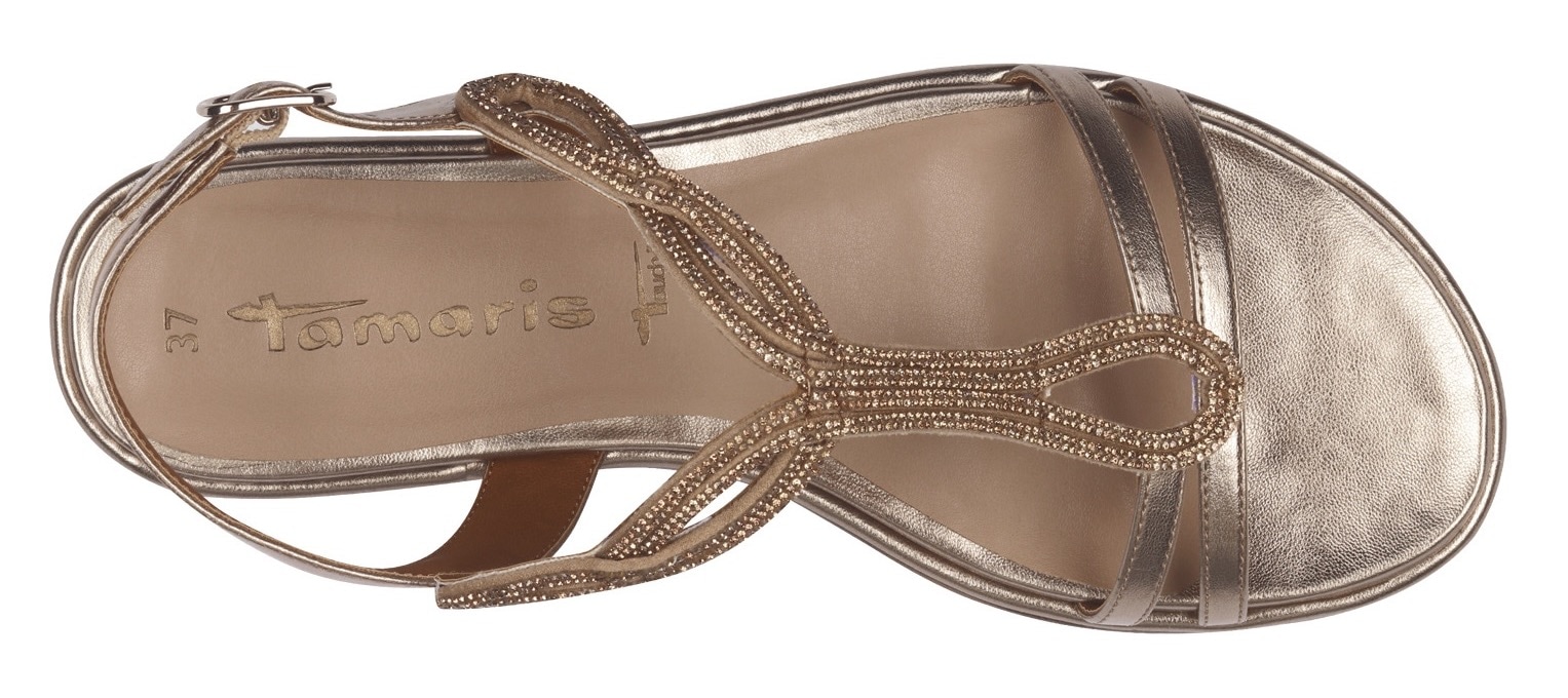 Tamaris Riemchensandale, Sommerschuh, Festtagschuh, Sandalette mit funkelnden Strasssteinchen