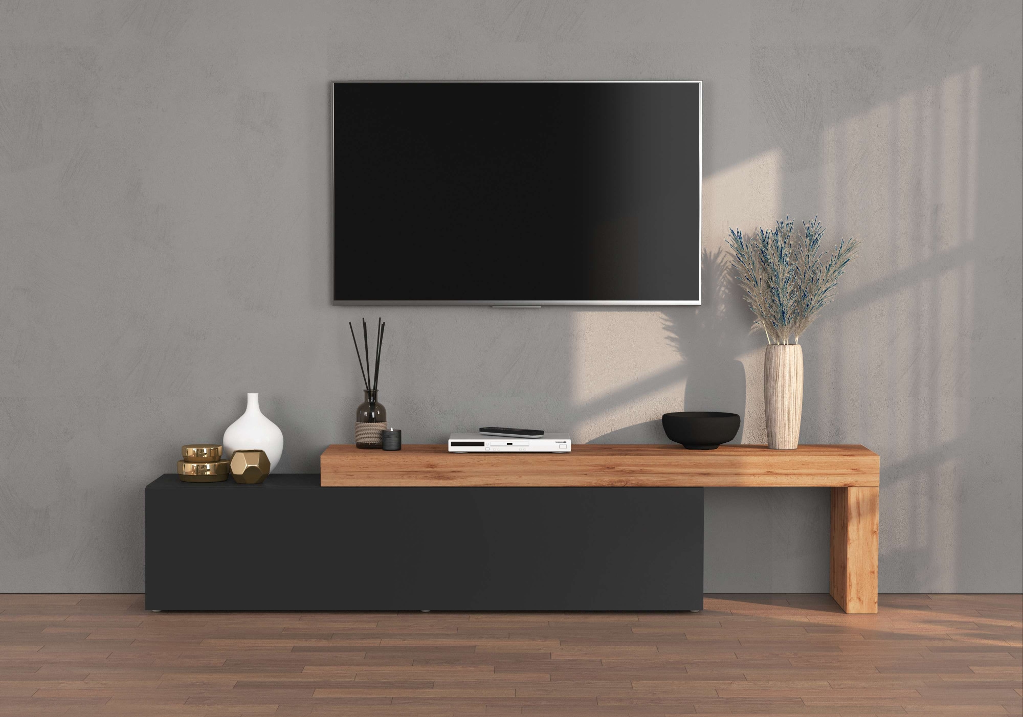 INOSIGN TV-Board »Chronos TV-Board, Lowboard«, (1 St., Breite verstellbar von 190 bis 350 cm), Breite 270 cm TV-Board,Lowboard,1 Klappe und ein L-Förmiger Aufsatz
