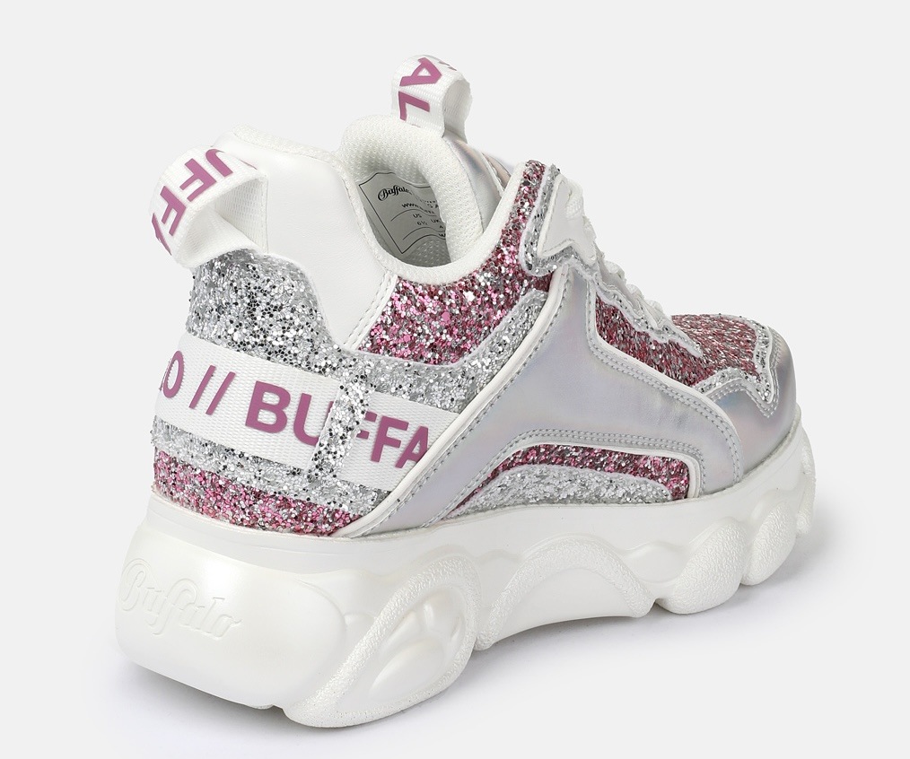 Plateausneaker BUFFALO "CLD Chai", Damen, Gr. 38, weiß, rosa, Lederimitat, Glitzer, Schuhe Plateausneaker, Schnürschuh, Halbschuh, Chunky-Sneaker mit Glitter 3