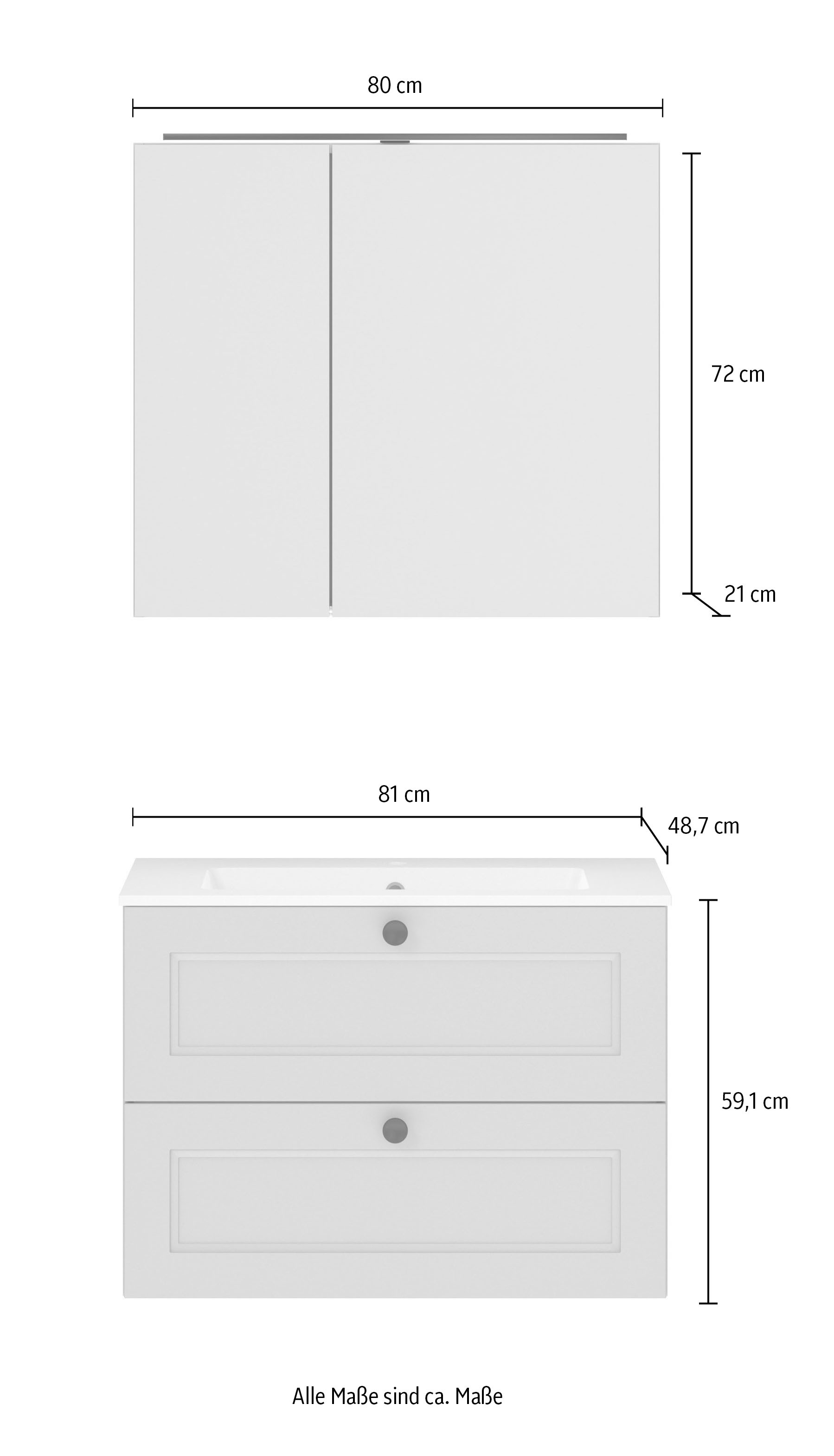 nobilia® Badmöbel-Set »Cascada« Set, mit Waschbecken, inkl. Spiegelschrank mit Beleuchtung, 2 Stk. tlg.