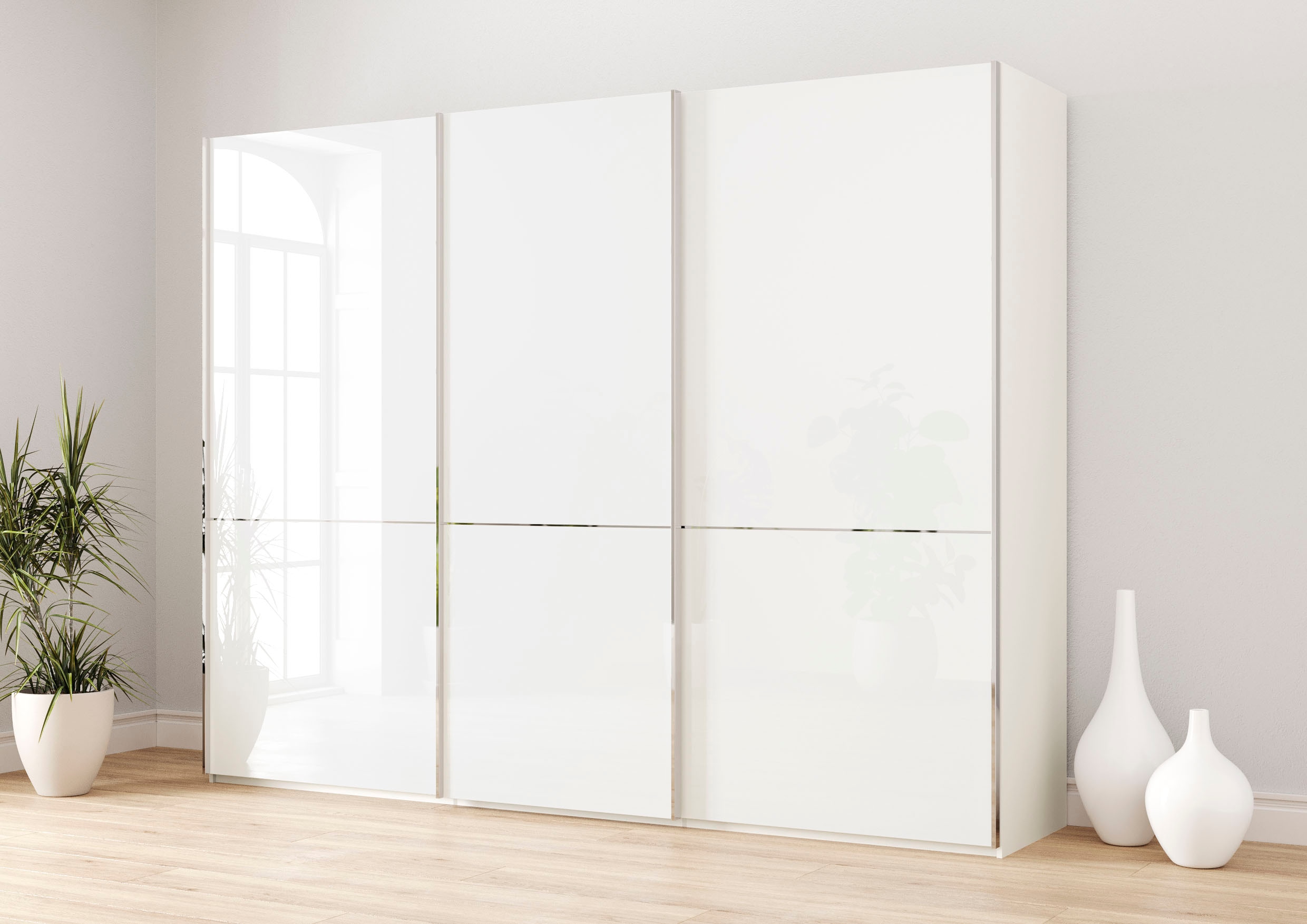 Musterring Schwebetürenschrank "Imola W" inkl. Einlegeböden und Kleiderstangen, mit Glastüren und Aufleistungen