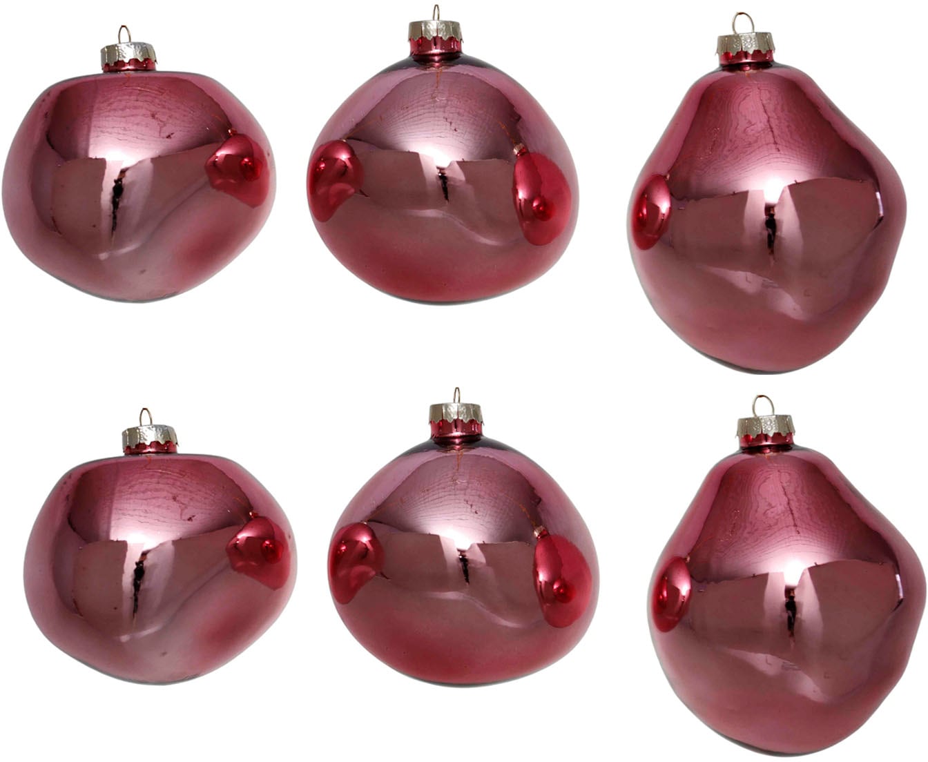 Leonique Weihnachtsbaumkugel »Birdelle glänzend, Weihnachtsdeko, Christbaumschmuck, Christbaumkugeln«, (Set, 6 St.), Baumkugeln in organischer Form, Ø ca. 8 cm, organische Kugeln aus Glas