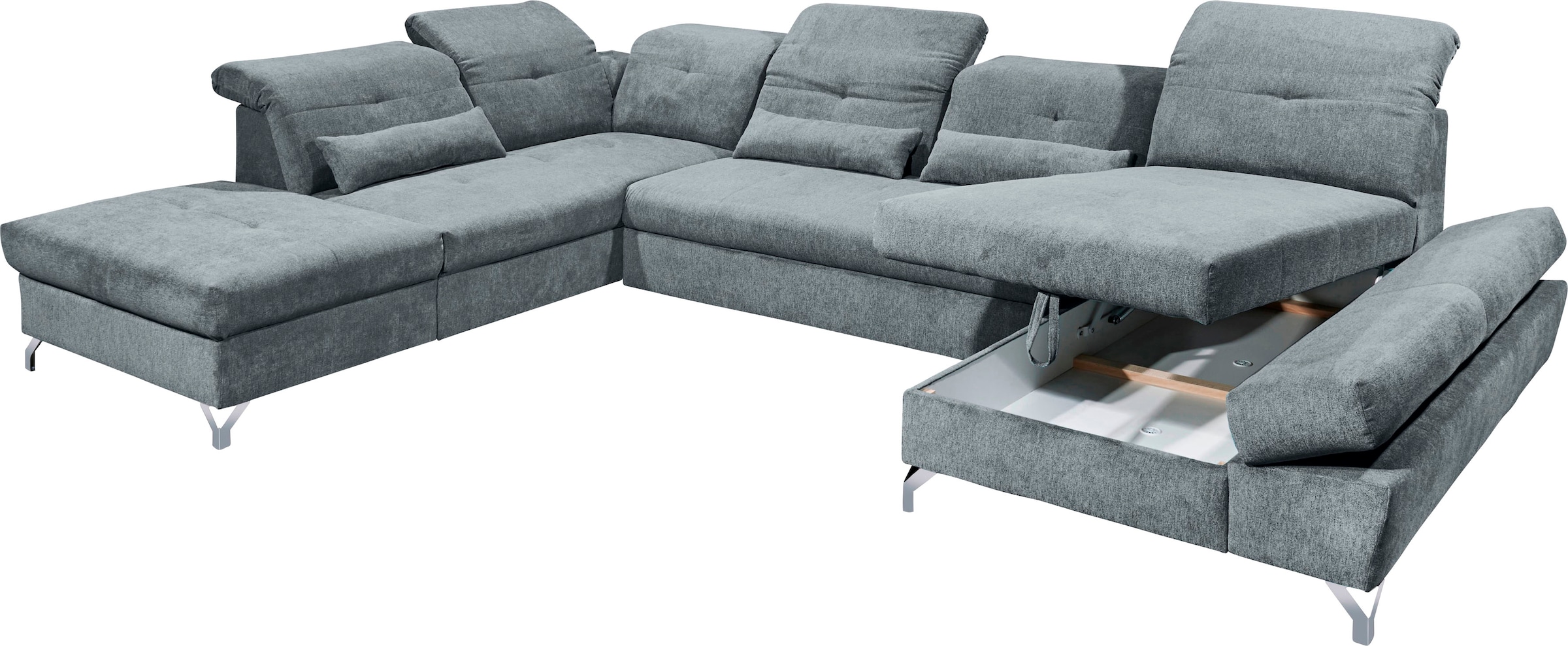 ED EXCITING DESIGN Wohnlandschaft »Melfi U-Form mit Bettfunktion, Bettkasten«, Arm- & Kopfteilverstellung & 3 Nierenkissen