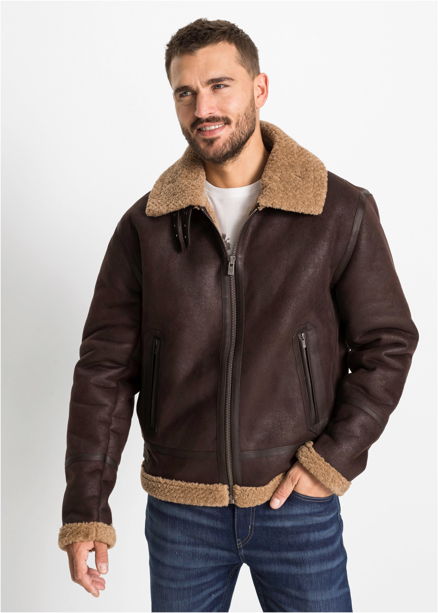 bonprix Lederimitatjacke "Lederimitat-Jacke mit Teddyfutter" ohne Kapuze mi günstig online kaufen