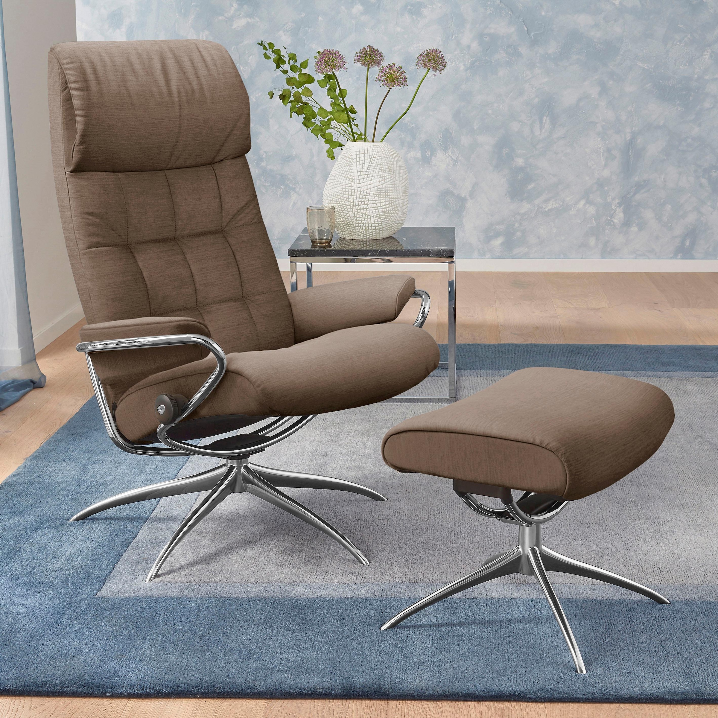 Stressless Relaxsessel "London", (Set, Relaxsessel mit Hocker), mit Hocker, High Back, mit Star Base, Gestell Chrom