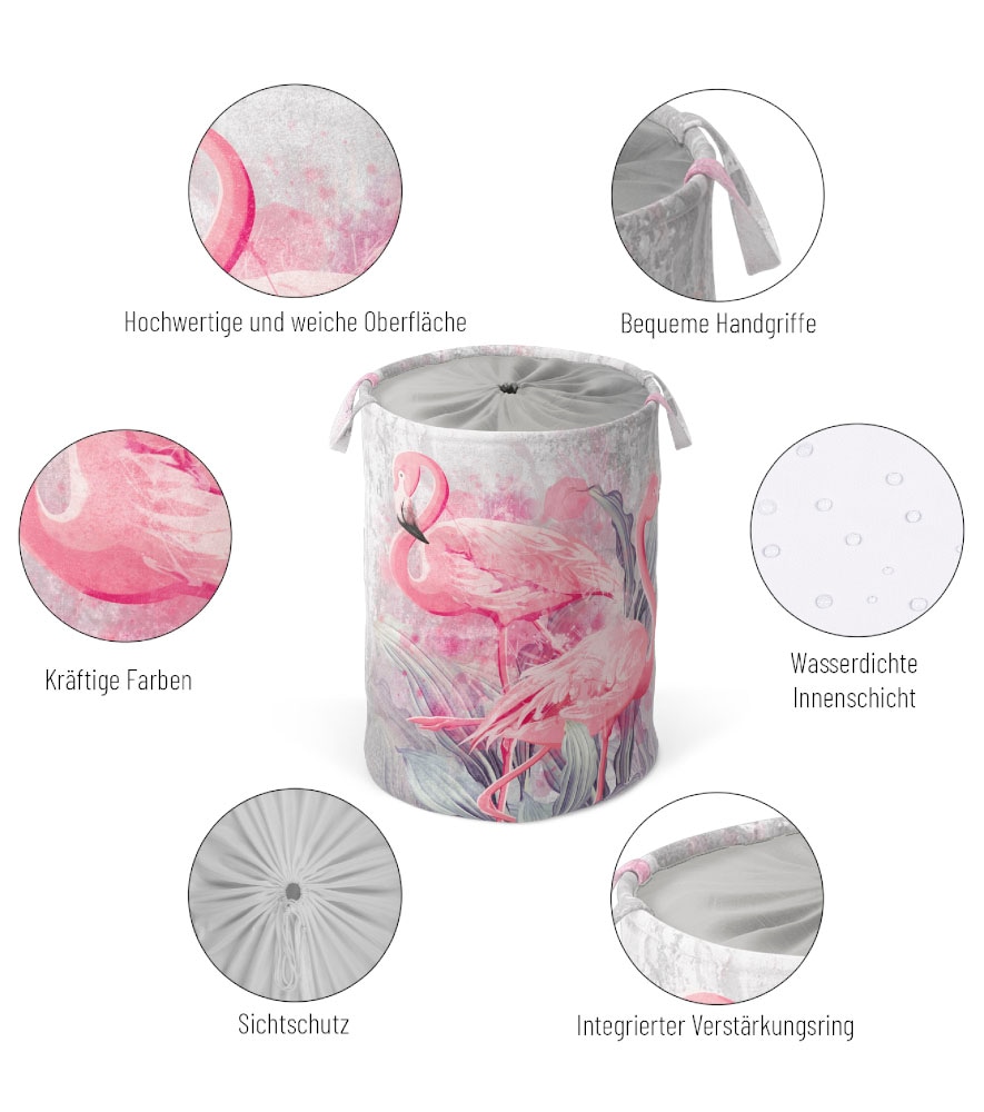 Sanilo Wäschekorb »Flamingo«, kräftige Farben, samtweiche Oberfläche, mit Deckel