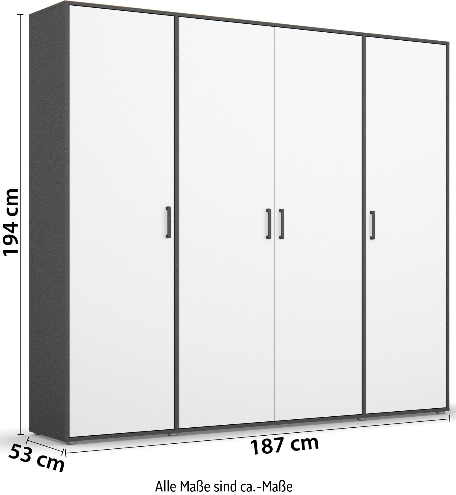 rauch Drehtürenschrank »Kleiderschrank Schrank Garderobe Wäscheschrank TOPSELLER VOYAGER«, mit modernen Griffen in Graumetallic, viel Stauraum MADE IN GERMANY