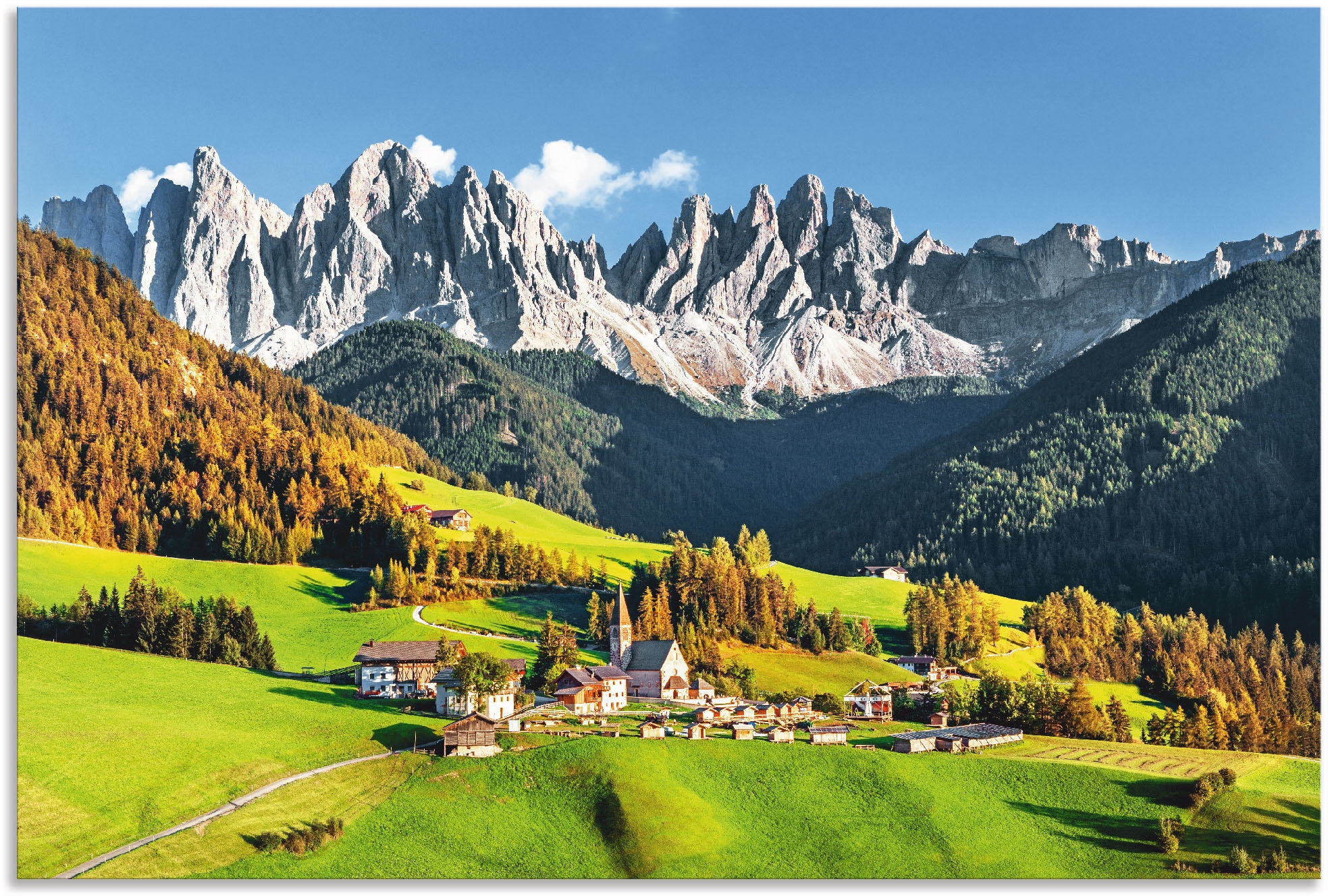 Artland Wandbild "Alpen Berge Santa Maddalena", Berge & Alpenbilder, (1 St.), als Alubild, Outdoorbild, Leinwandbild, Po