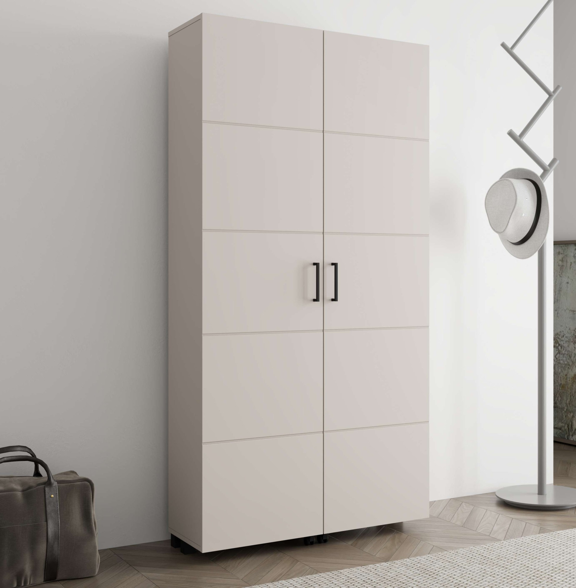 Home affaire Schuhschrank "Islay, Drehtüren auf Rollen, B/T/H: 91,6/32,4/184,4 cm" Schuhkommode mit Platz für ca. 40 Paar Schuhe bis Gr. 40