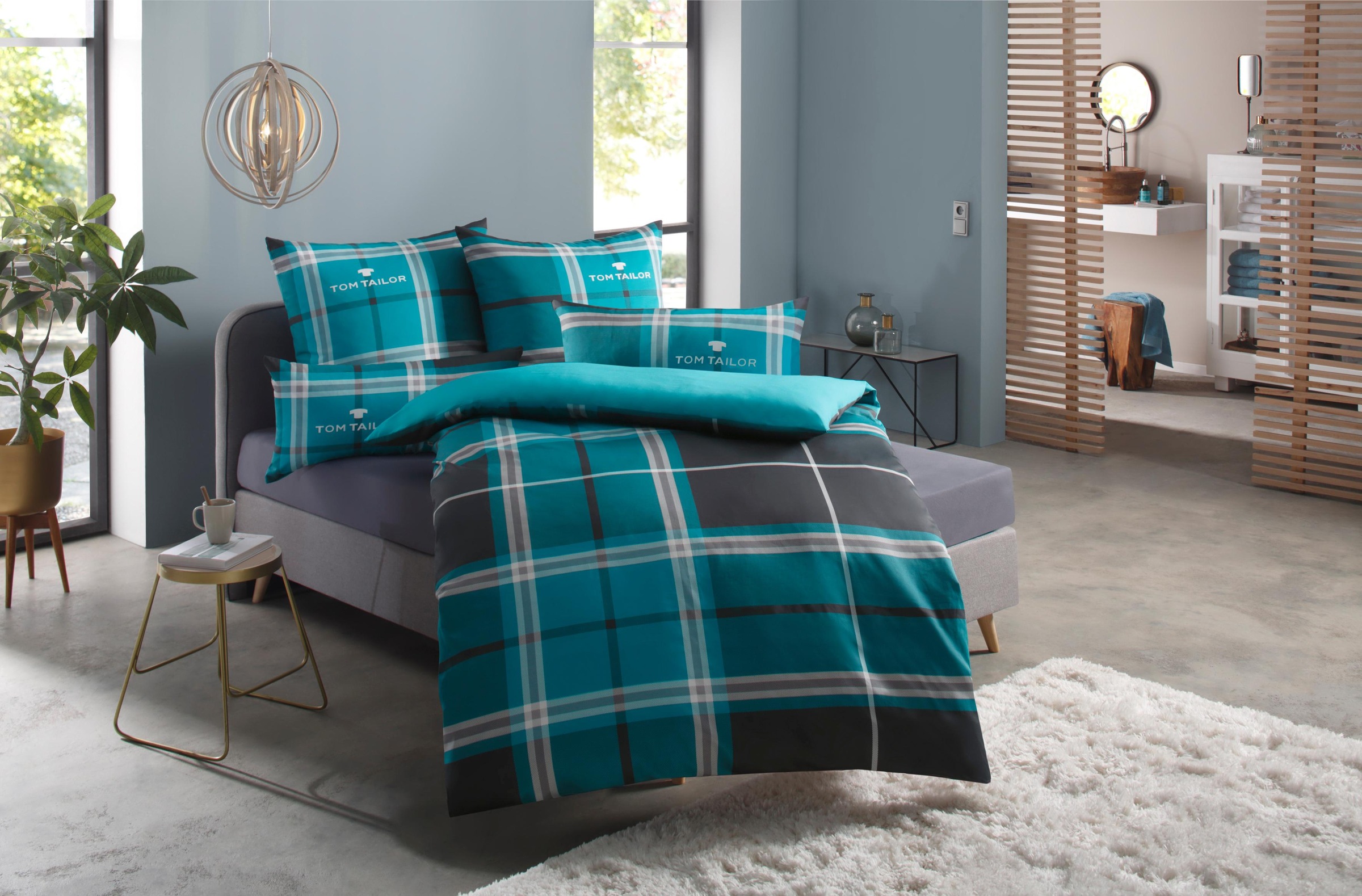 TOM TAILOR HOME Wendebettwäsche »Eric in Gr. 135x200 oder 155x220 cm«, mit Reißverschluss, mit GRATIS-Zugabe: Sportbeutel aus 100% Baumwolle