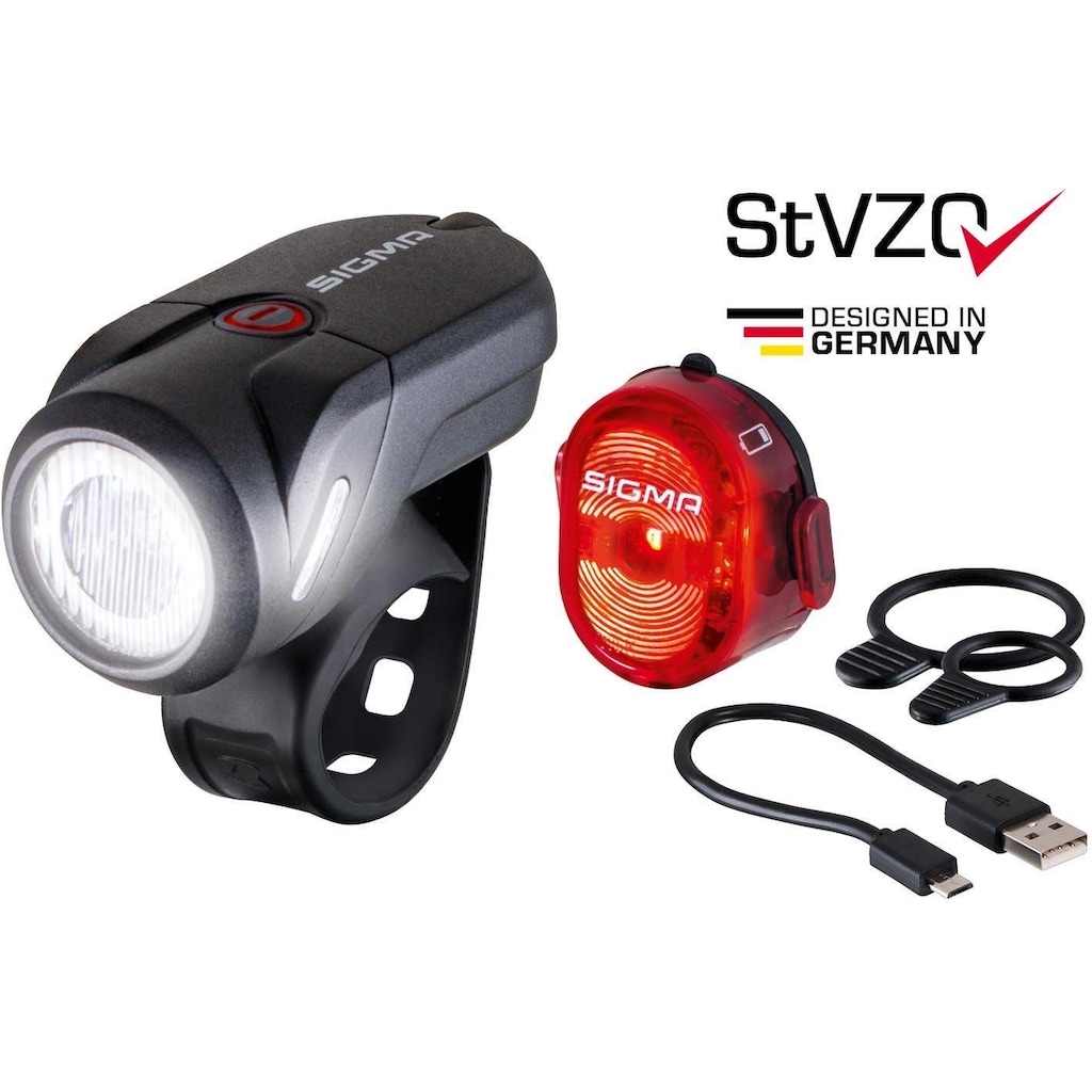 SIGMA SPORT Fahrradbeleuchtung »AURA 35 USB / NUGGET II K-Set«, (Spar-Set, 4, Front- und Rücklicht)