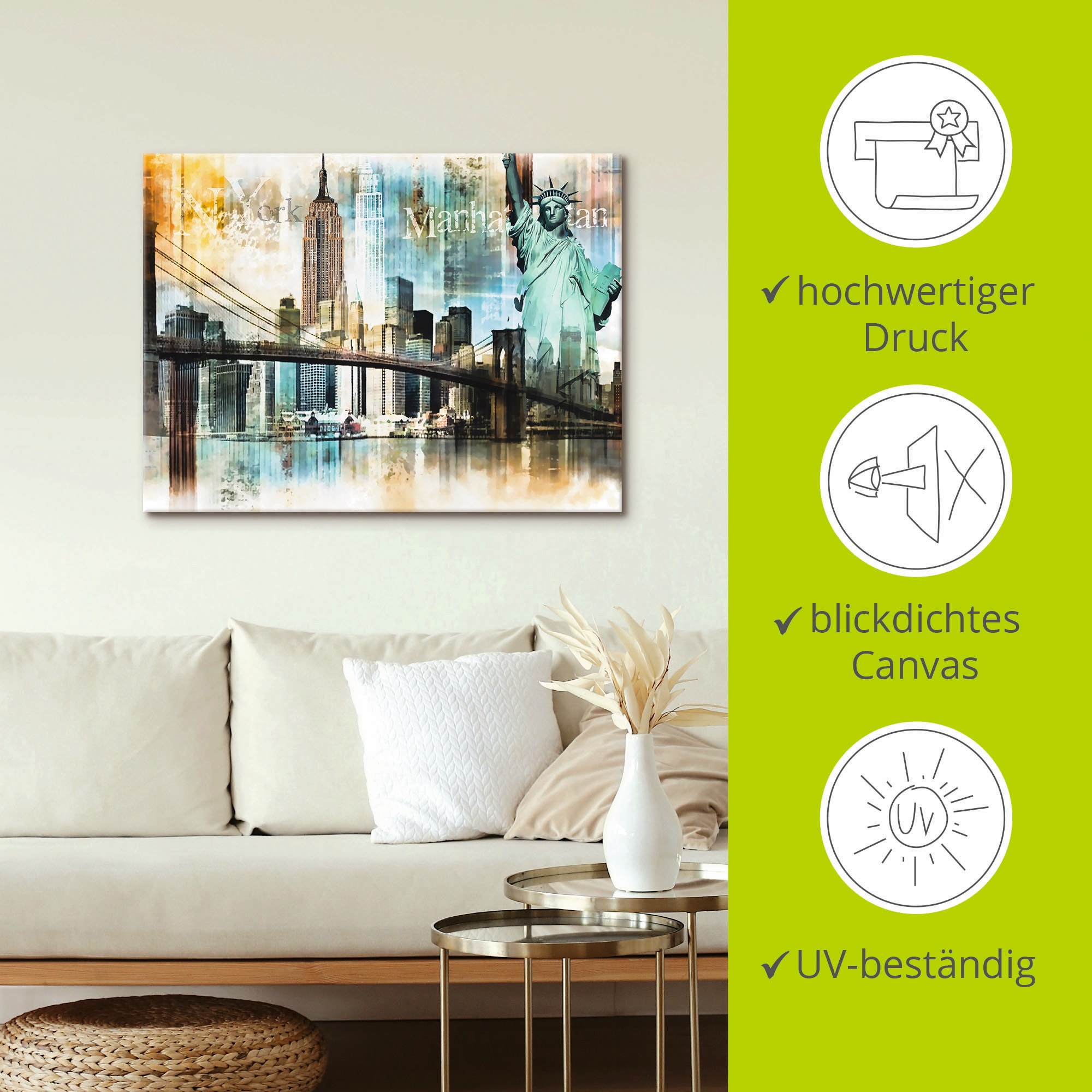 Artland Wandbild »New York Skyline Collage IV«, Amerika, (1 St.), als Leinwandbild, Poster in verschied. Größen