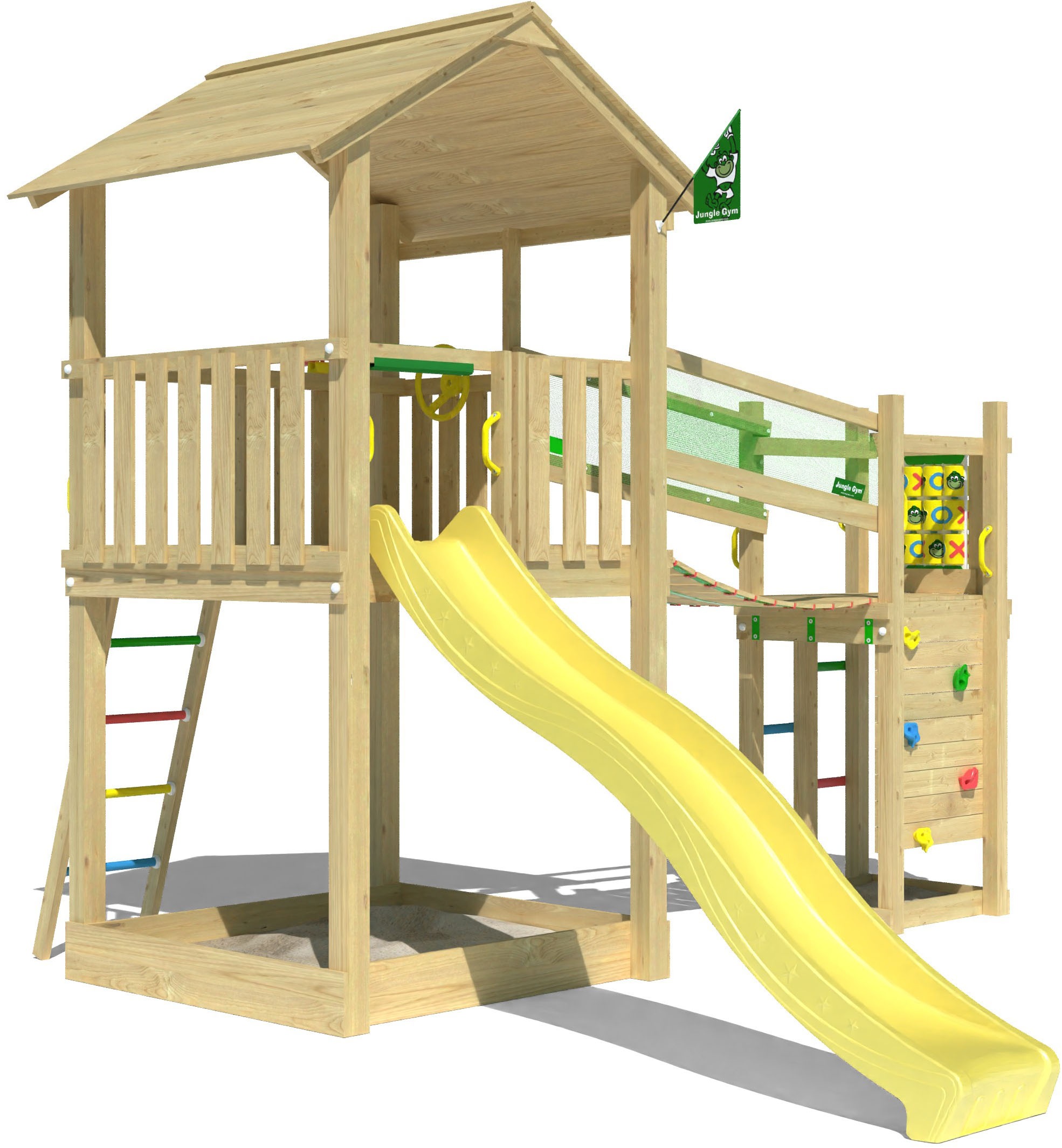 Jungle Gym Spielturm »Fortress«, (Set), Spielanlage mit 2 Türmen, Brücke und Rutsche mit Wasseranschluss