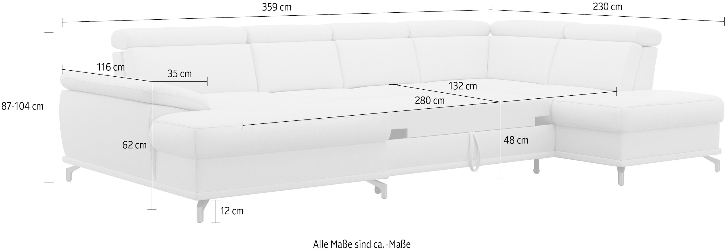 sit&more Wohnlandschaft »Cabrio U-Form«, Sitztiefenverstellung und Federkern, jeweils inklusive 3 Nierenkissen