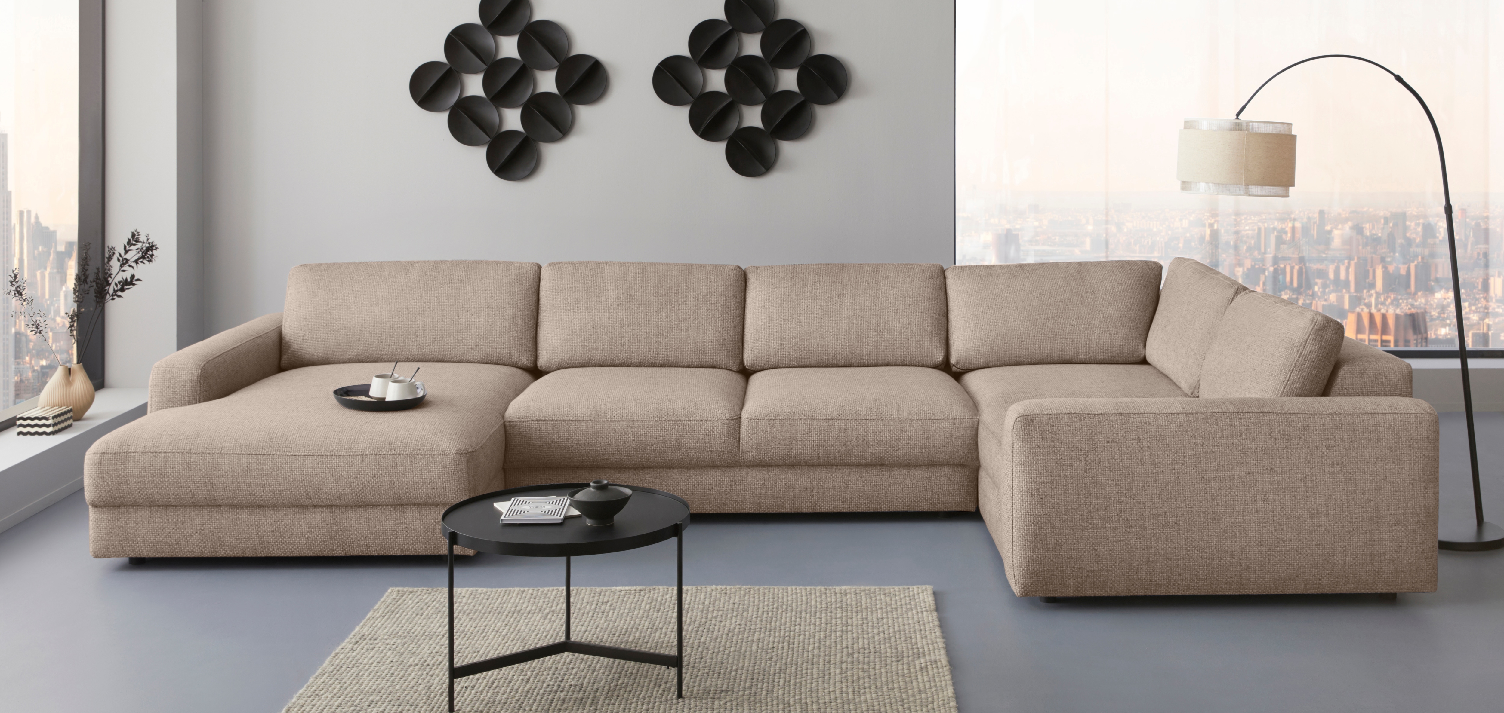 Home affaire Wohnlandschaft "Bloomfield, Mega Polsterecke, Breite 390cm, viel Platz, U-Form" In verschiedenen Größen bestellbar