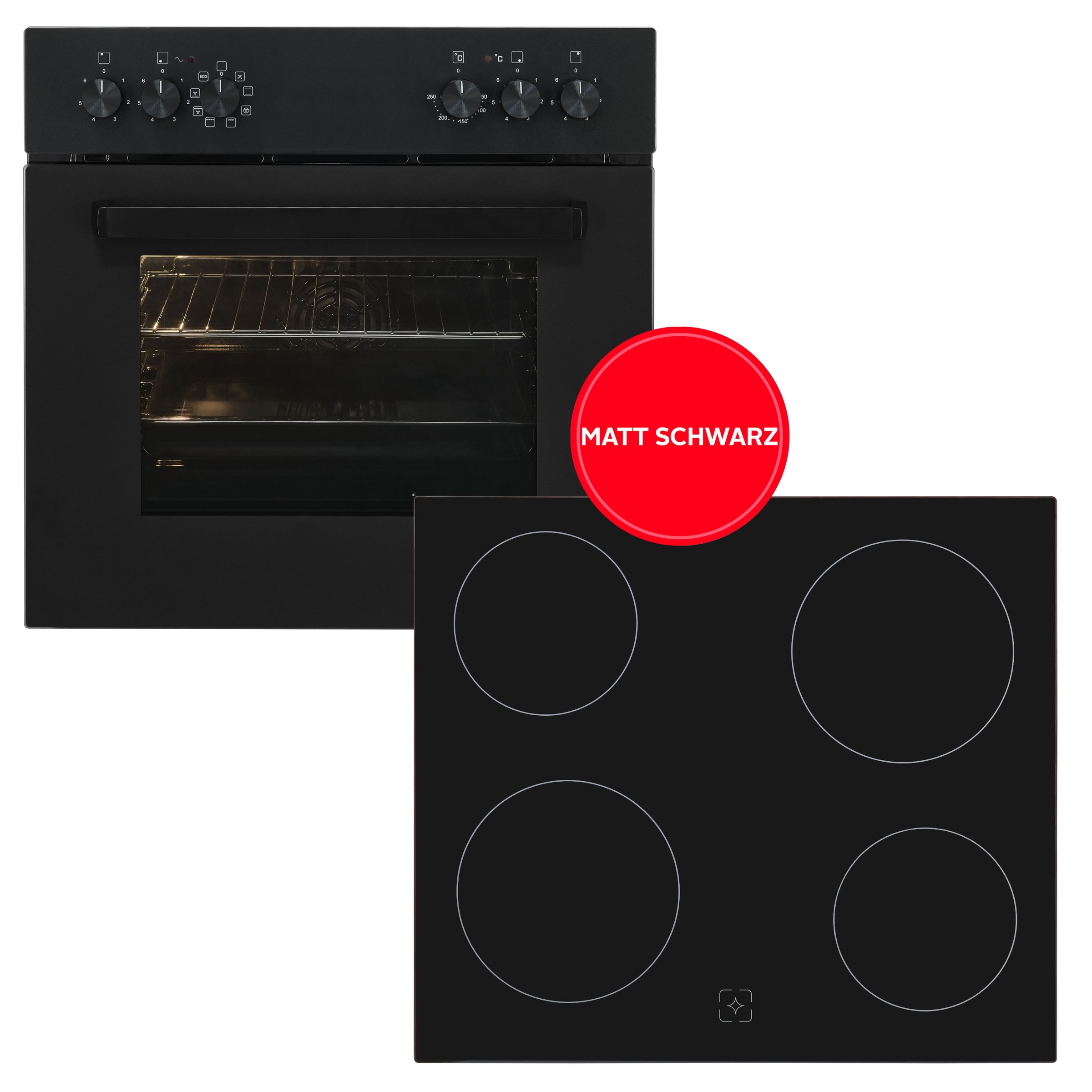 exquisit Elektro-Herd-Set "EHE367-U-120 mattschwarz" Backofen Glaskeramikkochfeld, 2 Stk. tlg. Modern, trendiges Mattschwarz,Umluft ideal für mehrere Plätzchenbleche