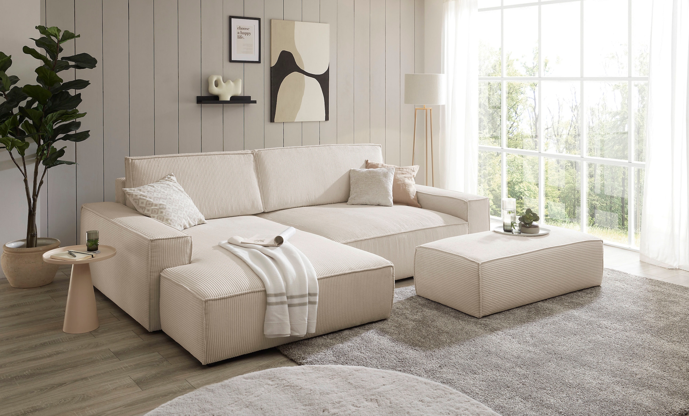 Home affaire Polsterecke »NEU: SHERWOOD XXL tief, L-Form mit Schlaffunktion, Big-Sofa mit Hocker«, (Set, 2 St.), stellbar zum Schlafsofa (Krokodilverbinder), Cord, Leinenoptik