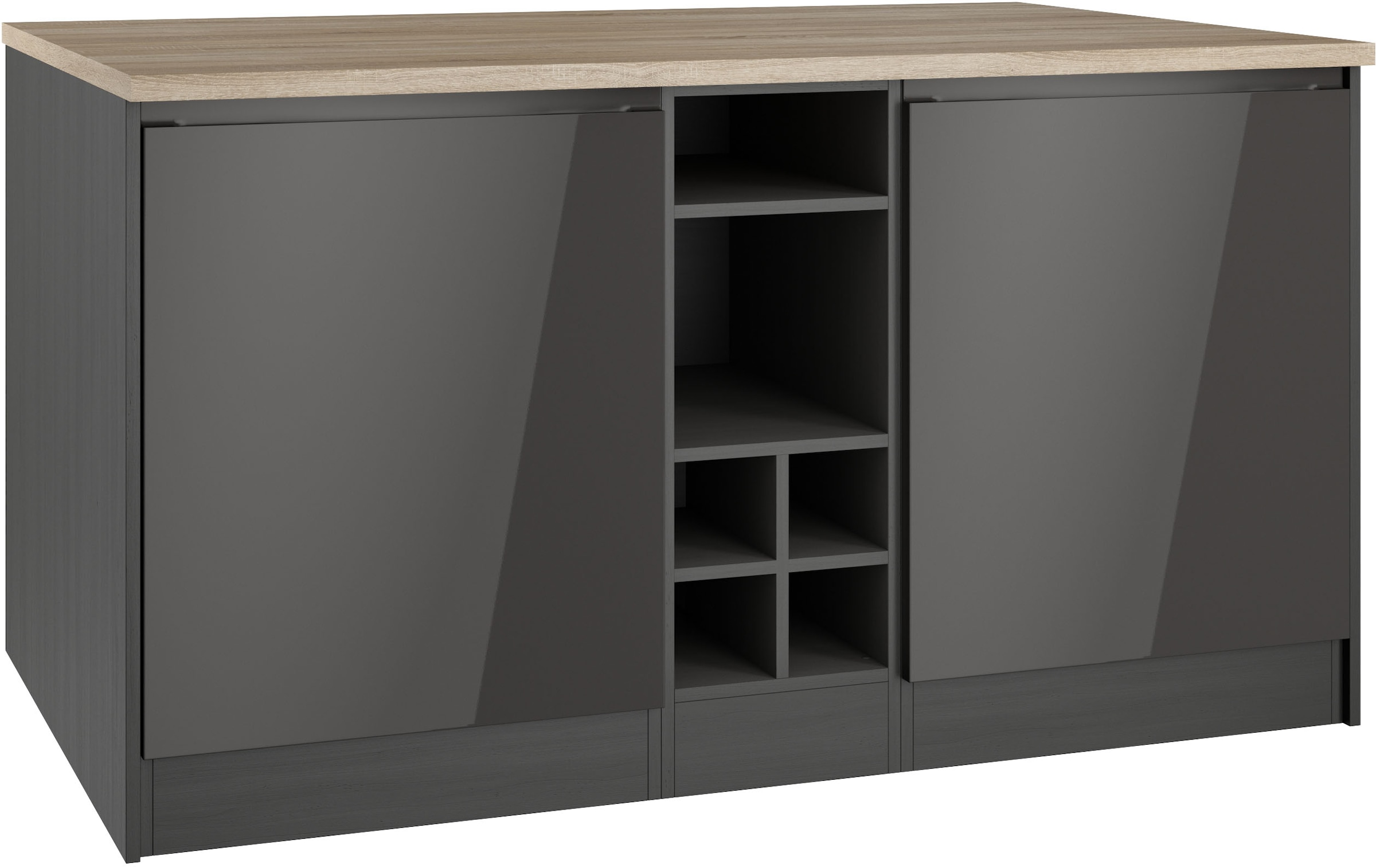 KOCHSTATION Kücheninsel "KS-Virginia", Breite 153 cm, MDF-Fronten, Flaschenregal