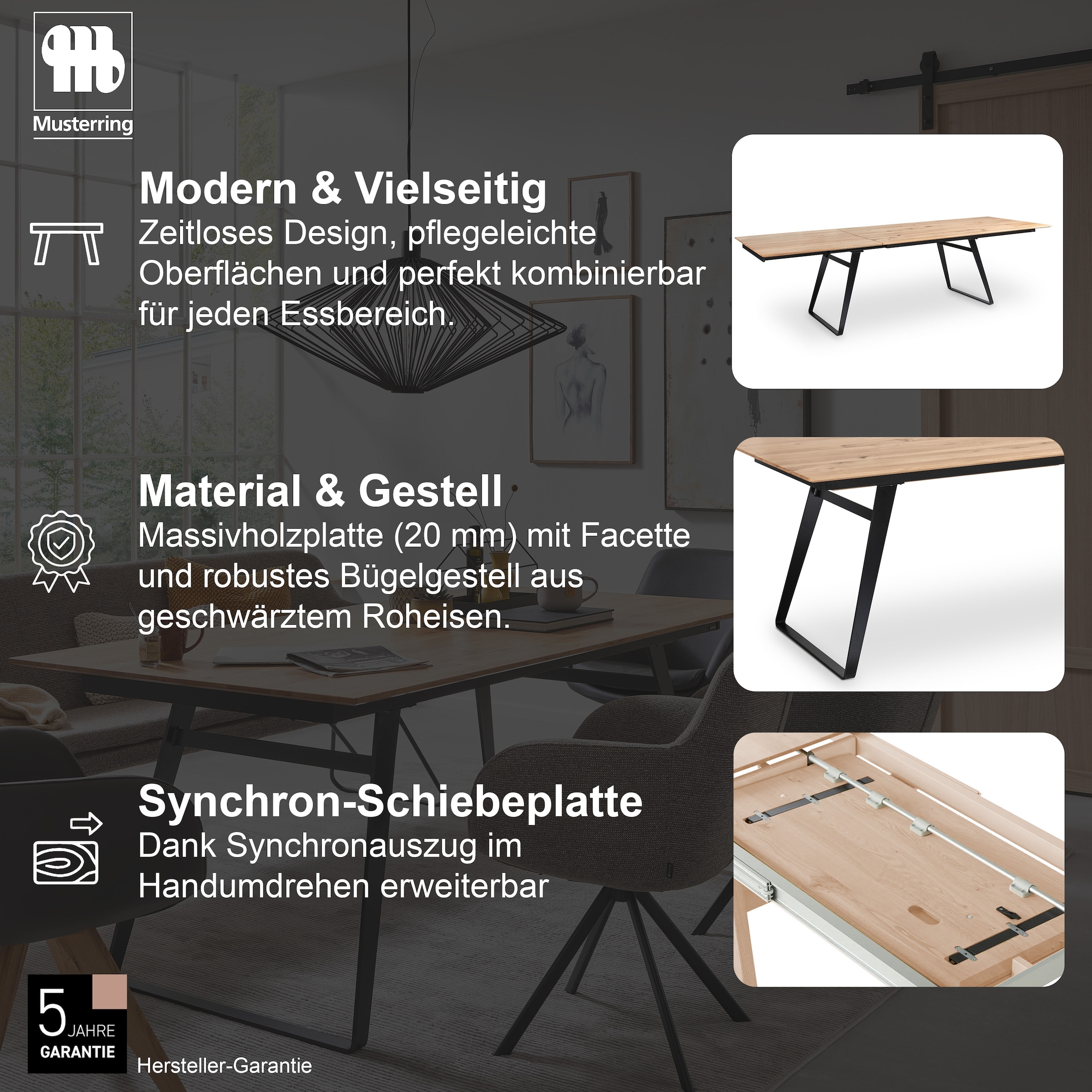 Musterring Esstisch »Tavia« Bügelgestell in 3 Farben,  Platte Charakter-Eiche geölt, ausziehbar