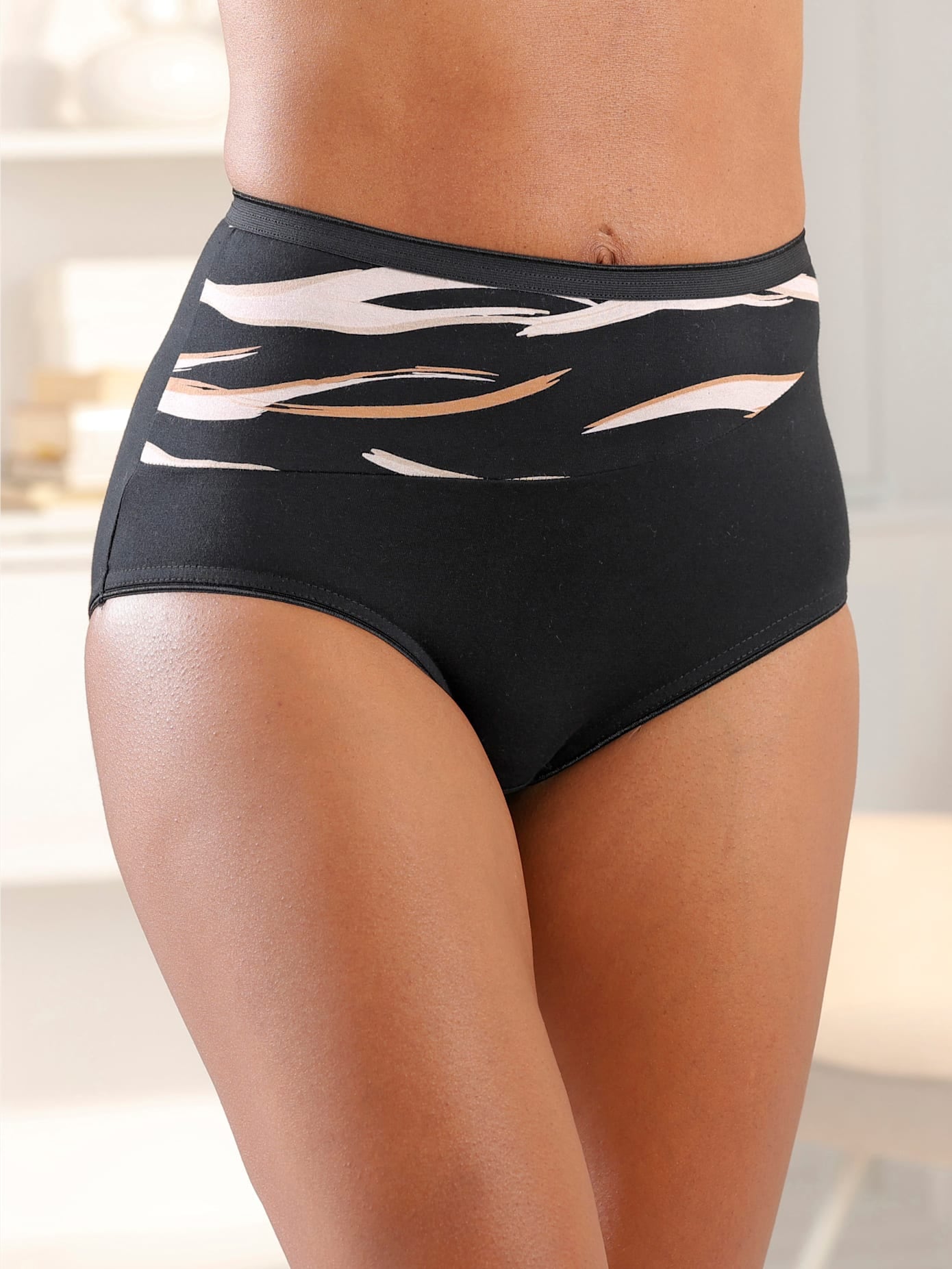 Damen Taillenslip, Gr. 52schwarz, bedruckt, 95% Baumwolle, 5% Elasthan, Unterhosen