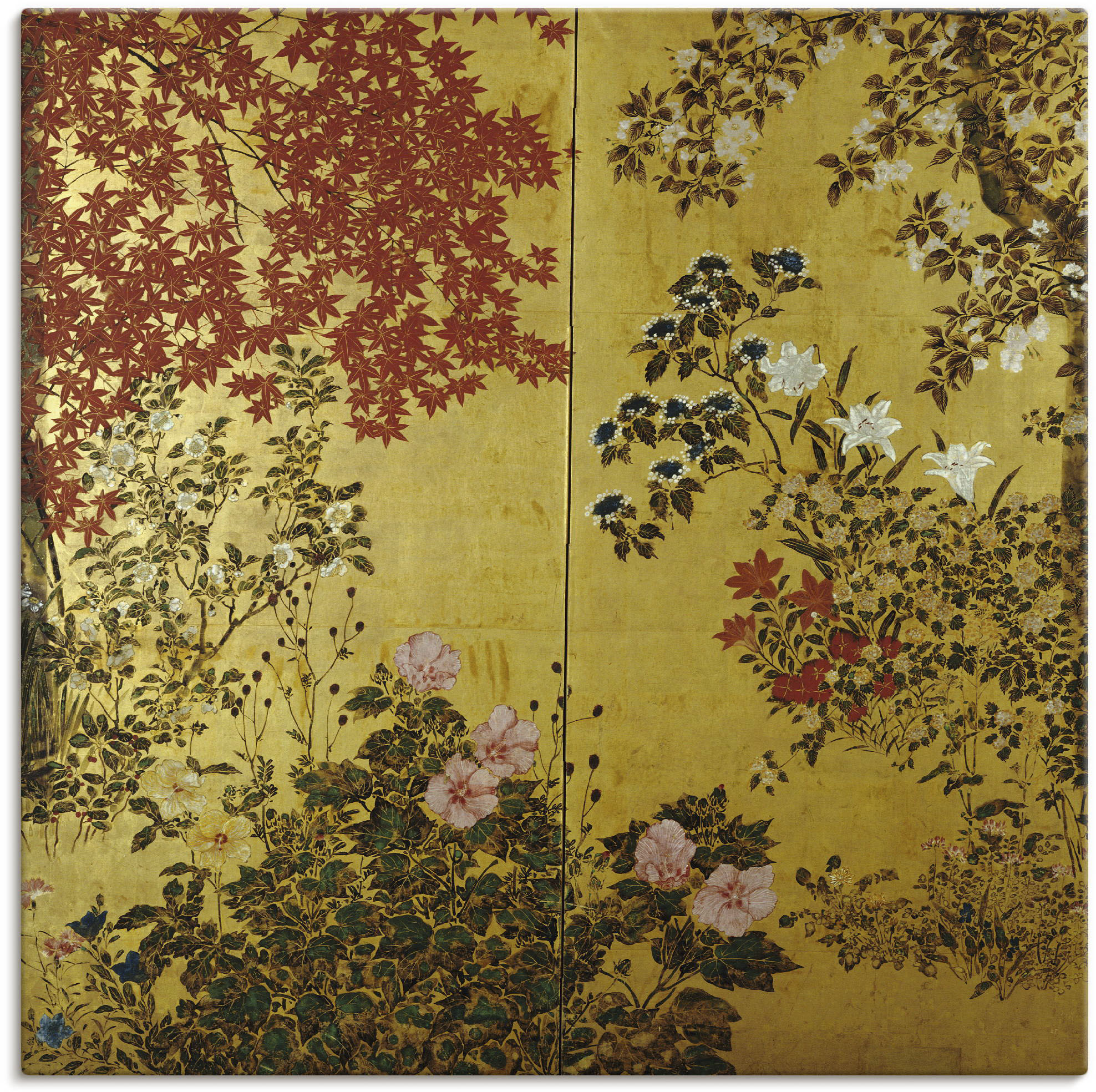 Artland Wandbild "Japanischer Wandschirm 18. Jahrhundert" Pflanzen 1 Stk. tlg. als Leinwandbild, Poster in verschied. Größen