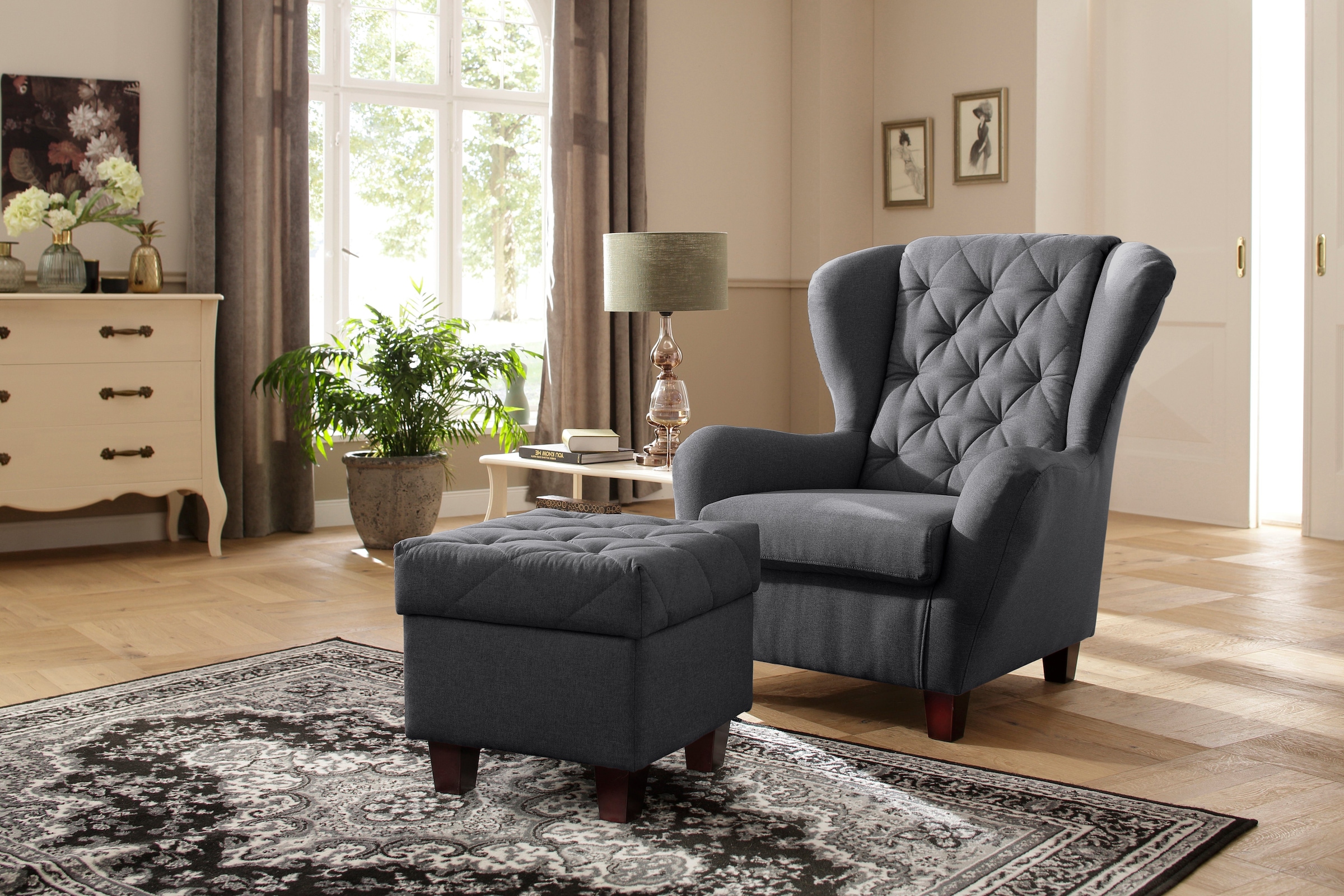 Home affaire Ohrensessel "Alexander, B: 92 cm, Sitzhöhe: 44 cm" Set: mit Hocker