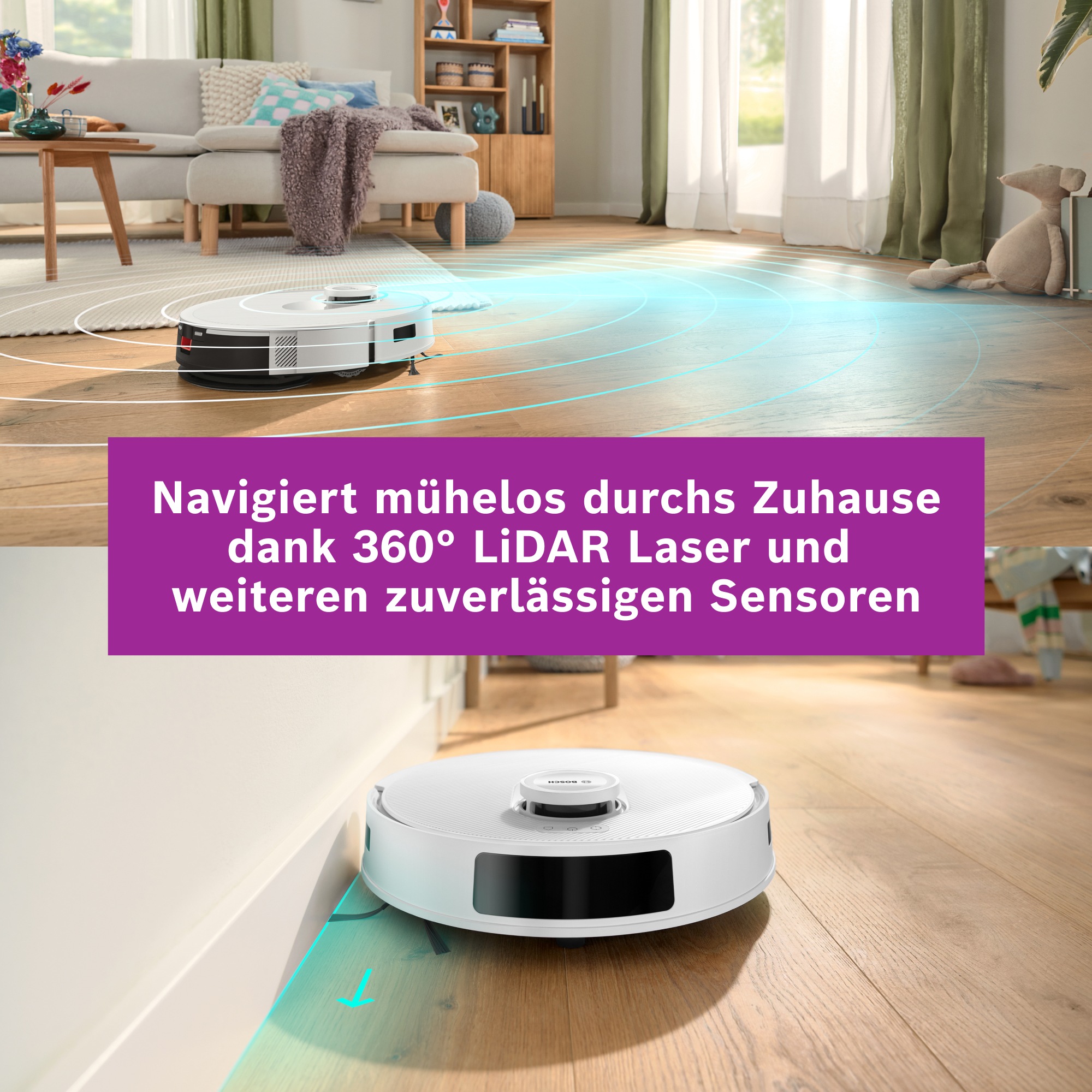 BOSCH Saugroboter »Spotless BCRC1W, Saugroboter mit Wischfunktion, 11.000 Pa Saugkraft«, Ladestation, einfache Navigation mit Infrarot-Licht, Carbon Bürste