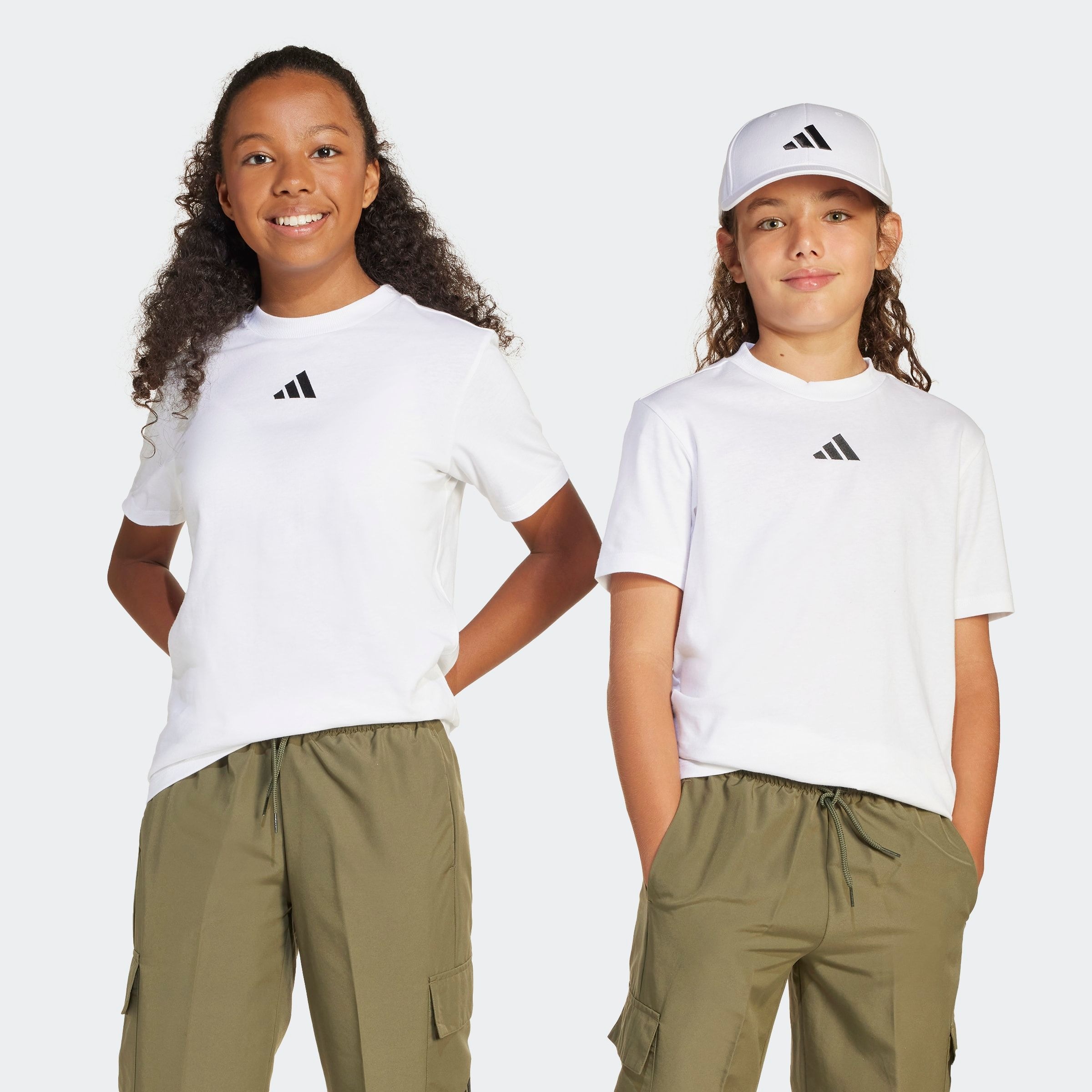 T-Shirt ADIDAS SPORTSWEAR "ESSENTIALS KIDS", Jungen, Gr. 152, schwarz-weiß (weiß, schwarz), Obermaterial: 100% Baumwolle, normal, Rundhals, Shirts T-Shirt, für Kinder, mit Rundhalsausschnitt, ohne Verschluss, pflegeleicht