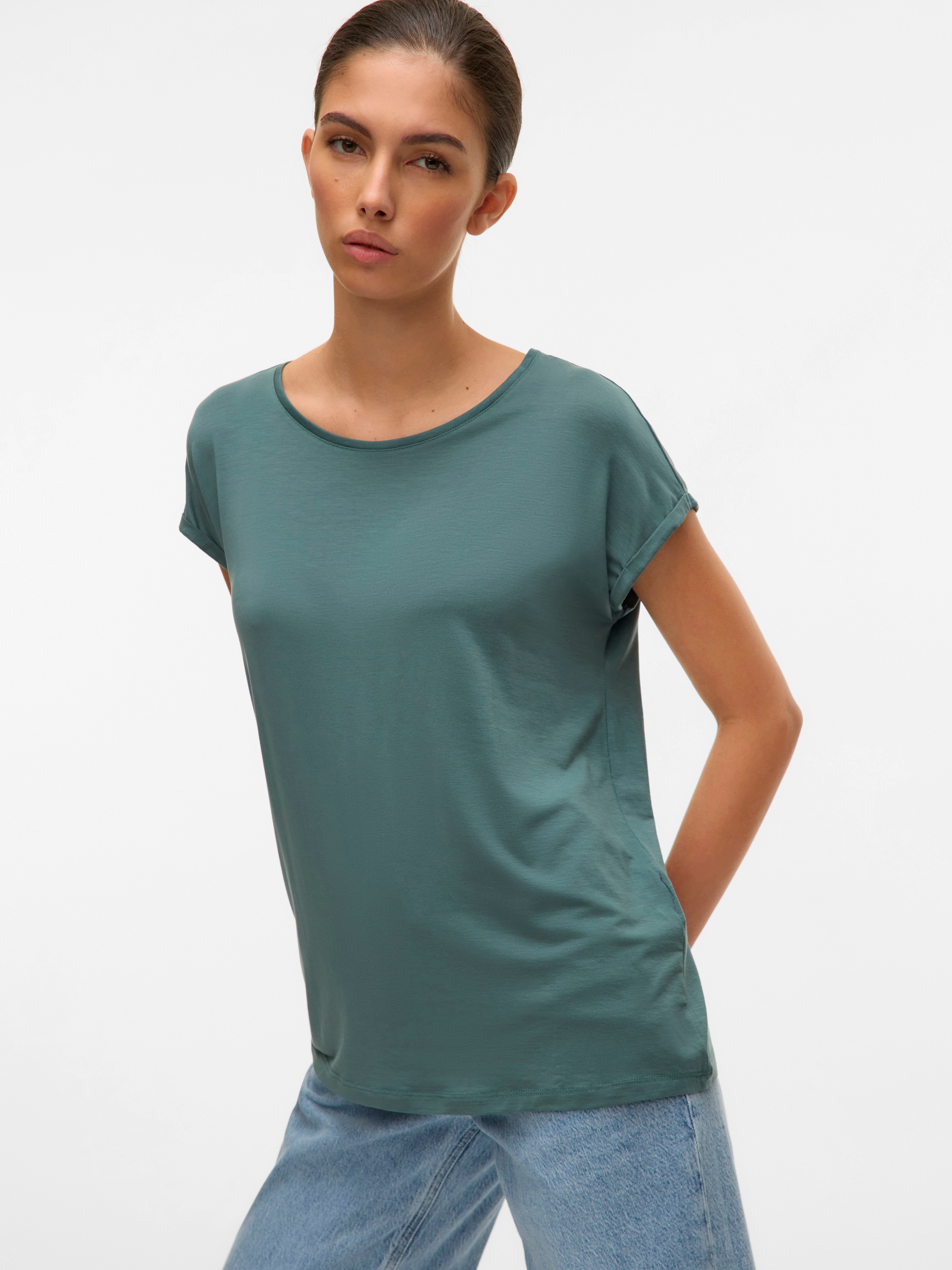 Vero Moda Rundhalsshirt "VMAVA PLAIN SS TOP GAJRS NOOS" Materialmix, regula günstig online kaufen