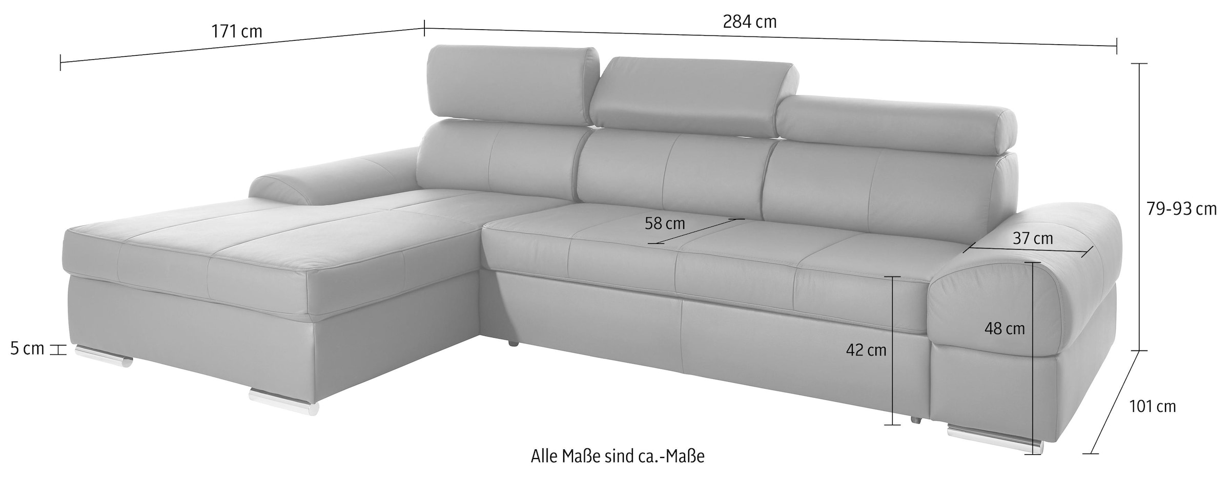 sit&more Ecksofa Broadway, mit verstellbaren Kopfteilen, wahlweise mit Bettfunktion