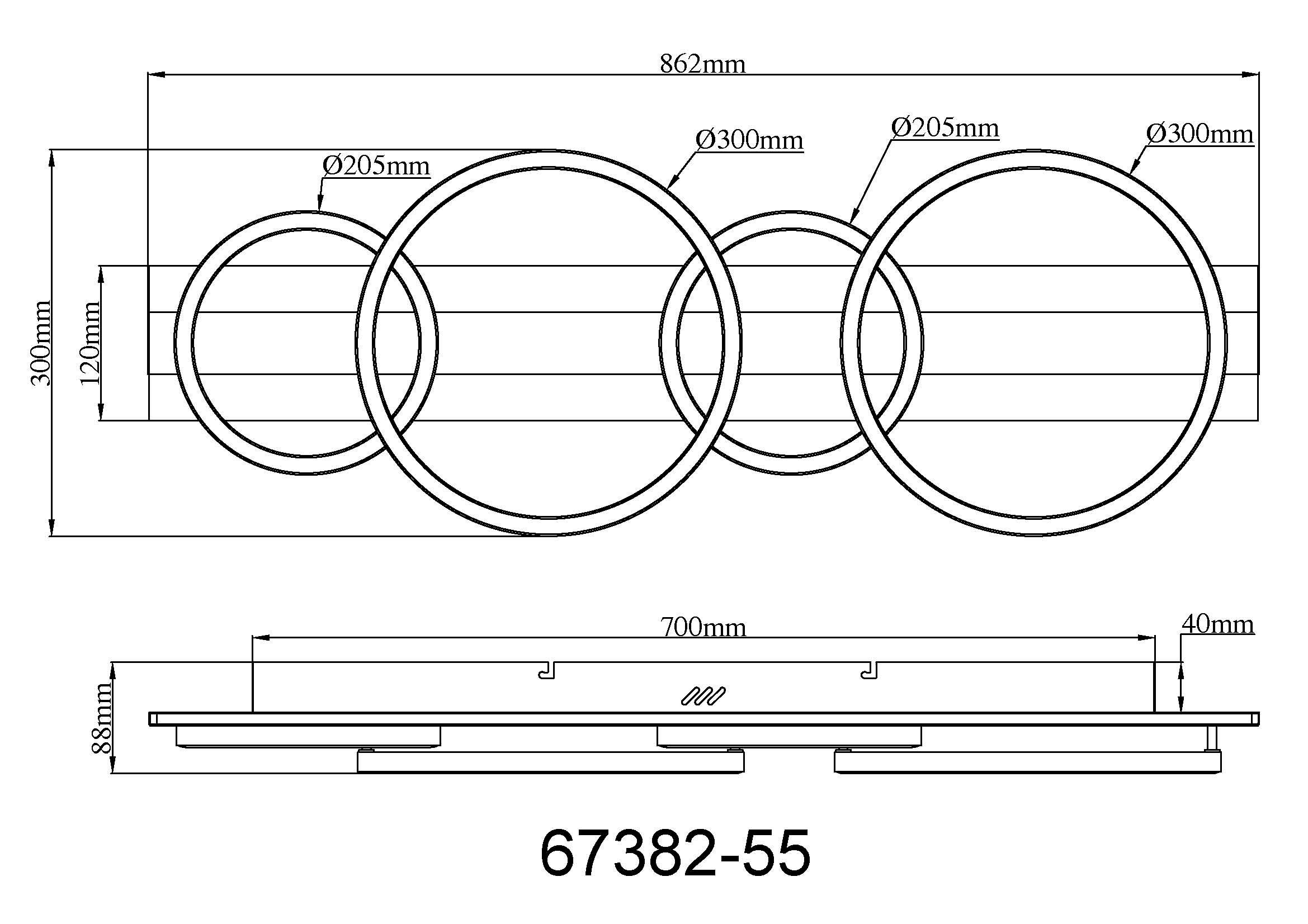 GLOBO LIGHTING Deckenleuchte »NORBERTO« LED-Modul 1 Stk. Warmweiß Deckenleuchte Schwarz/Silber, LED 55W, 3 Stufen Ringe