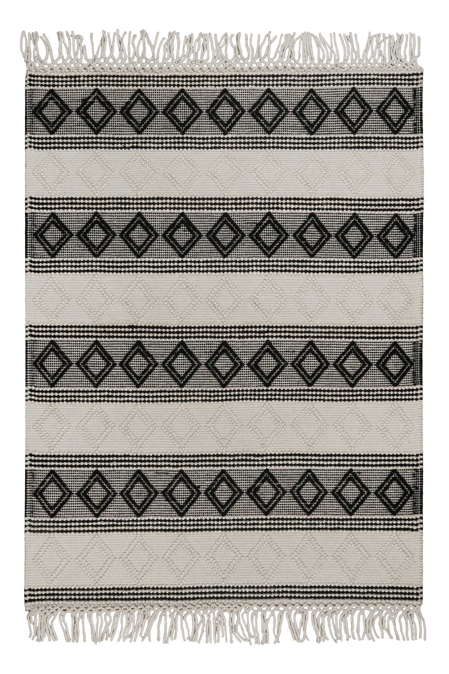 Teppich ESPRIT "Cara", wollweiß, B:80cm H:8mm L:150cm, Schurwolle, Teppiche, Teppich, Wollteppich, Raute, kurzflor, handgewebt, Skandi, geometrisch, natur