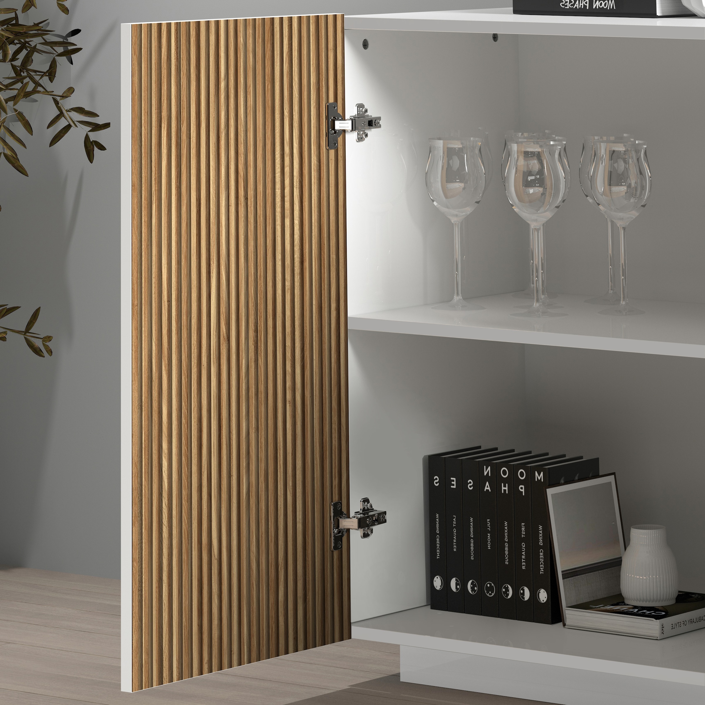 INOSIGN Sideboard »Vega Sideboard,Kommode,220 cm«, mit 4 Türen und 3 Schubladen,Fronten mit Rillen-Optik