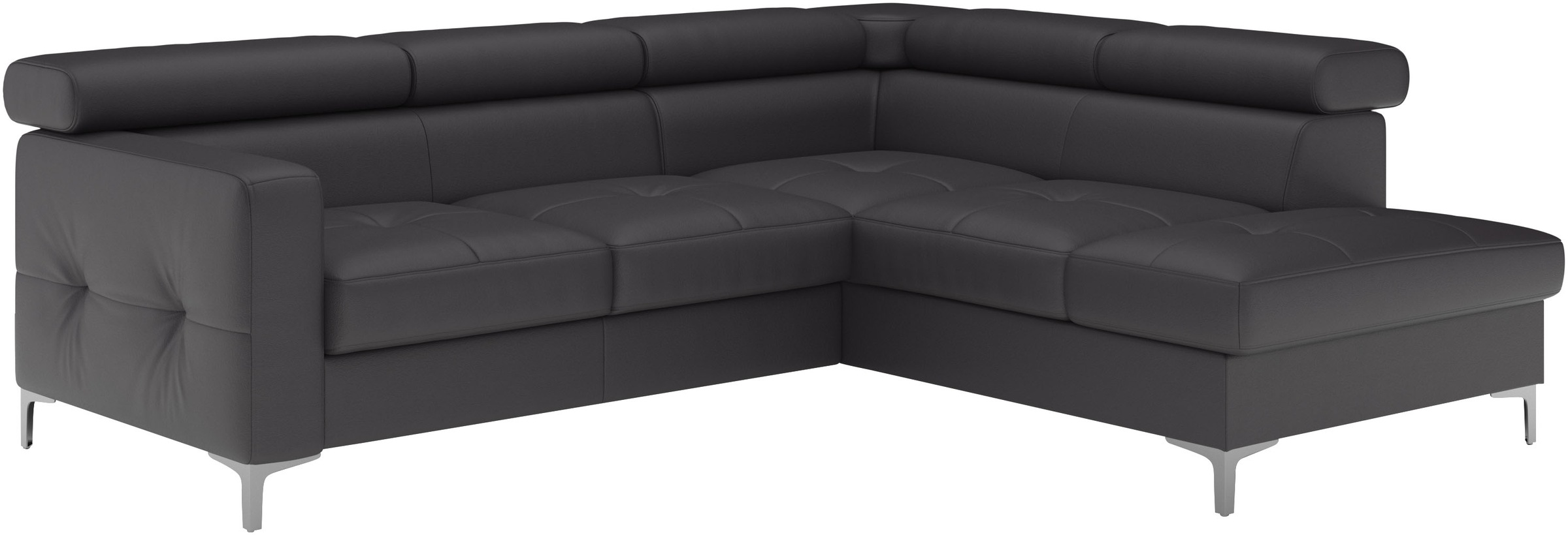 Ecksofa COTTA "Sammy L-Form", schwarz, B:239cm H:74cm T:207cm, Microfaser Primabelle (100% Polyester);Die Rückseite und die Liegefläche der Bettfunktion in NaturLEDER ist mit schwarzem Spannstoff bezogen, Sofas, Ecksofa, mit Kopfteilverstellung, wahlweise 3