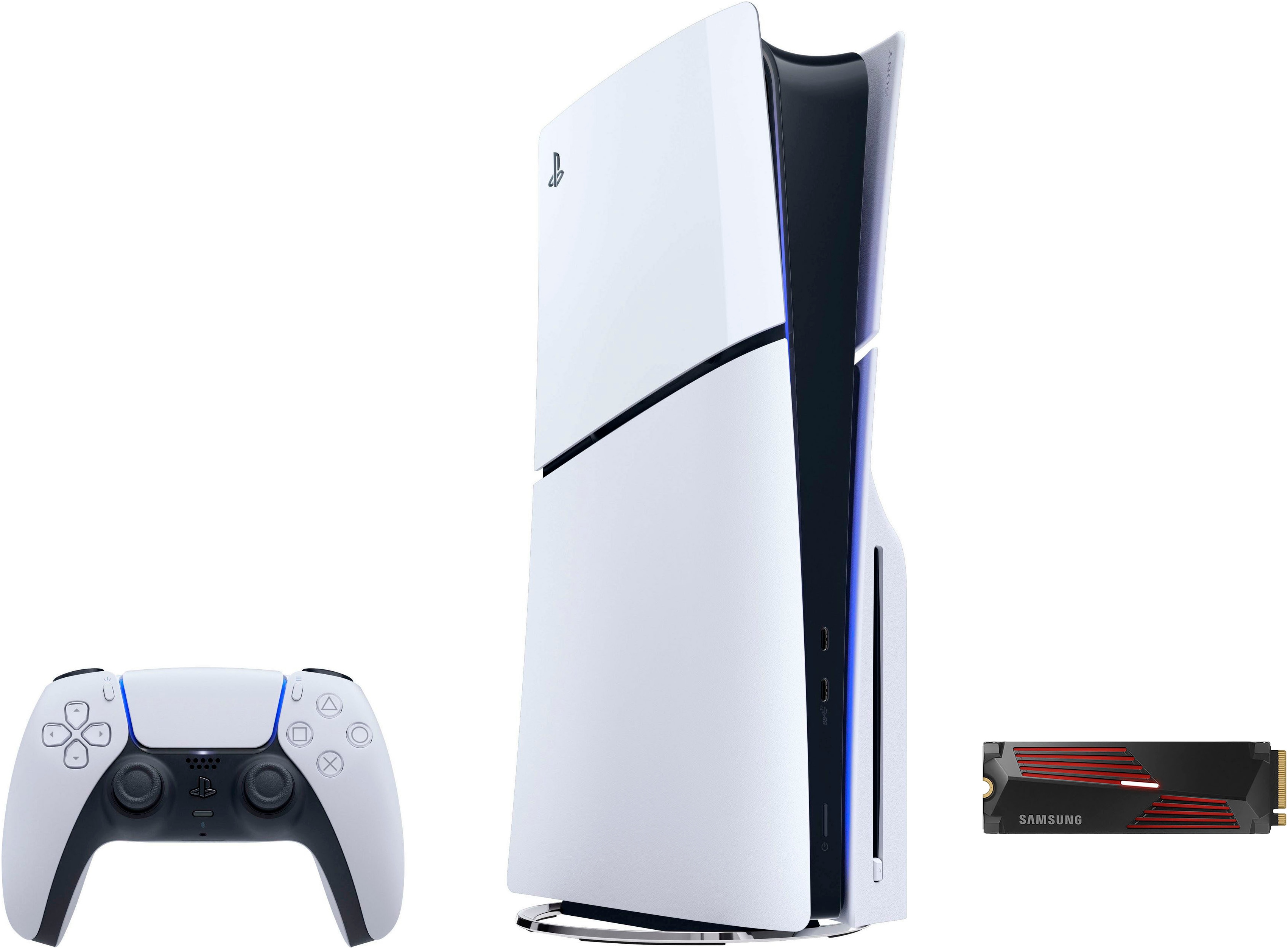 PLAYSTATION 5 Konsolen-Set "Disk Edition (Slim) + Samsung 990 PRO Heatsink interne SSD 2TB", B:35,8cm H:9,6cm T:21,6cm, schwarz-weiß, Spielekonsolen,