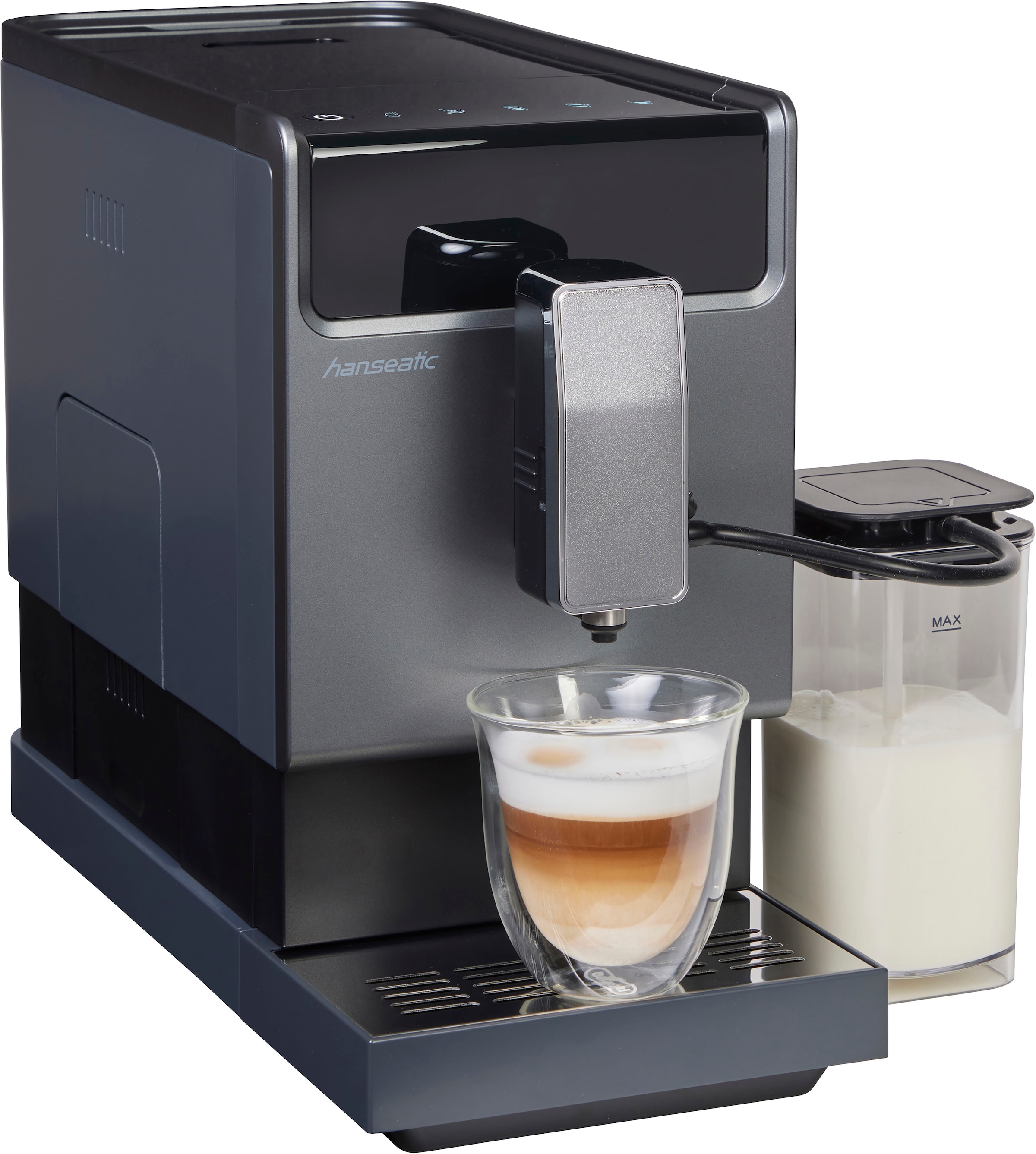 Hanseatic Kaffeevollautomat "HACM121470ST", magnetisch, abnehmbare Tassenabstellfläche, zwei separate Milchtanks