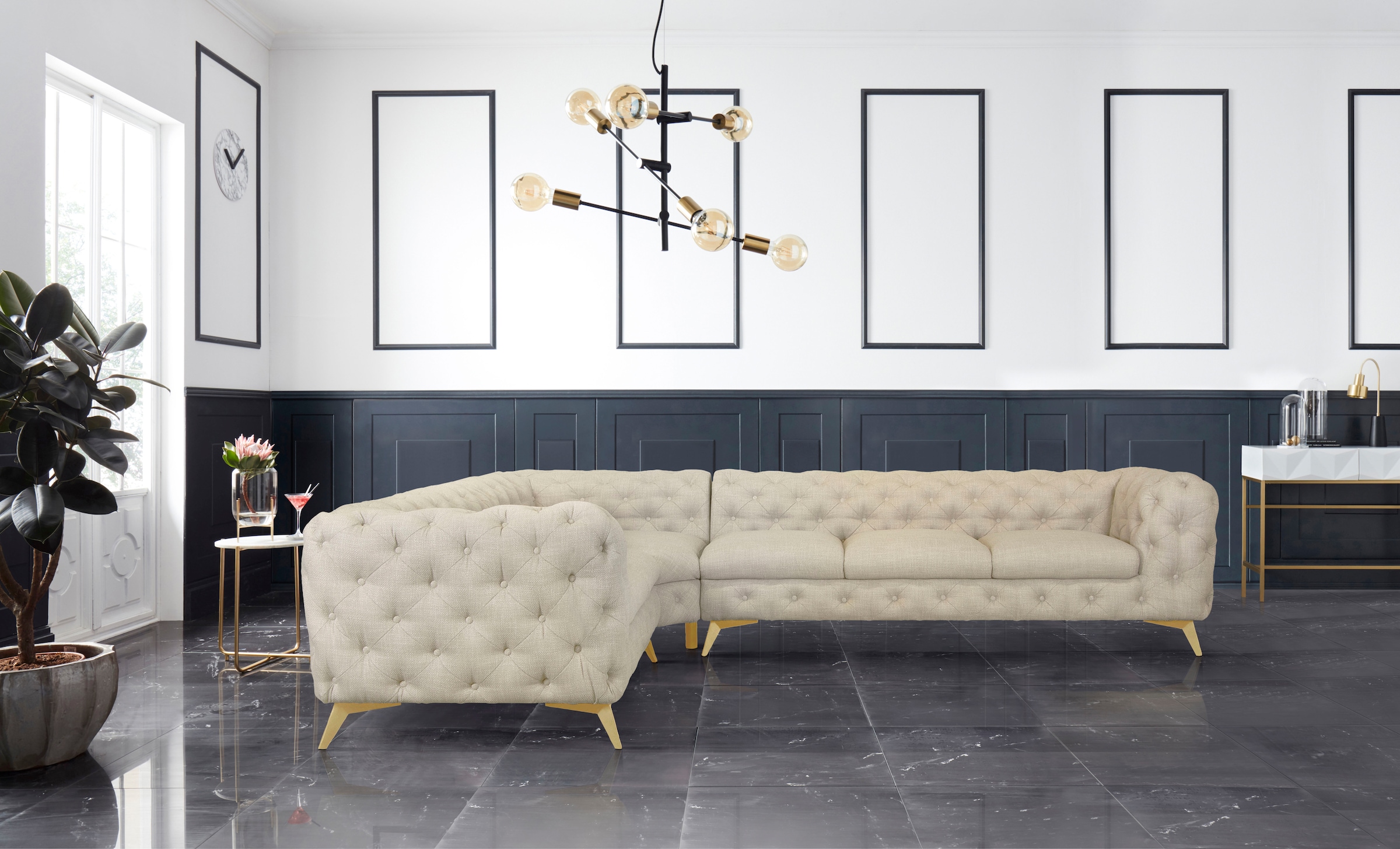 Leonique Chesterfield-Sofa "Ecksofa GLYNIS L-Form mit Wellenunterfederung, günstig online kaufen