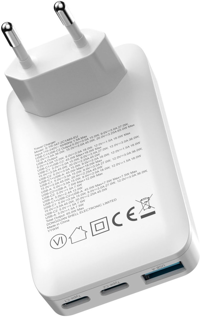 felixx USB-Ladegerät »65W GaN PD SLIM Reiselader 1xUSBA/2xTypC/100W PD Kabel«, Ladegerät, Lader, Charger, Reiseladegerät