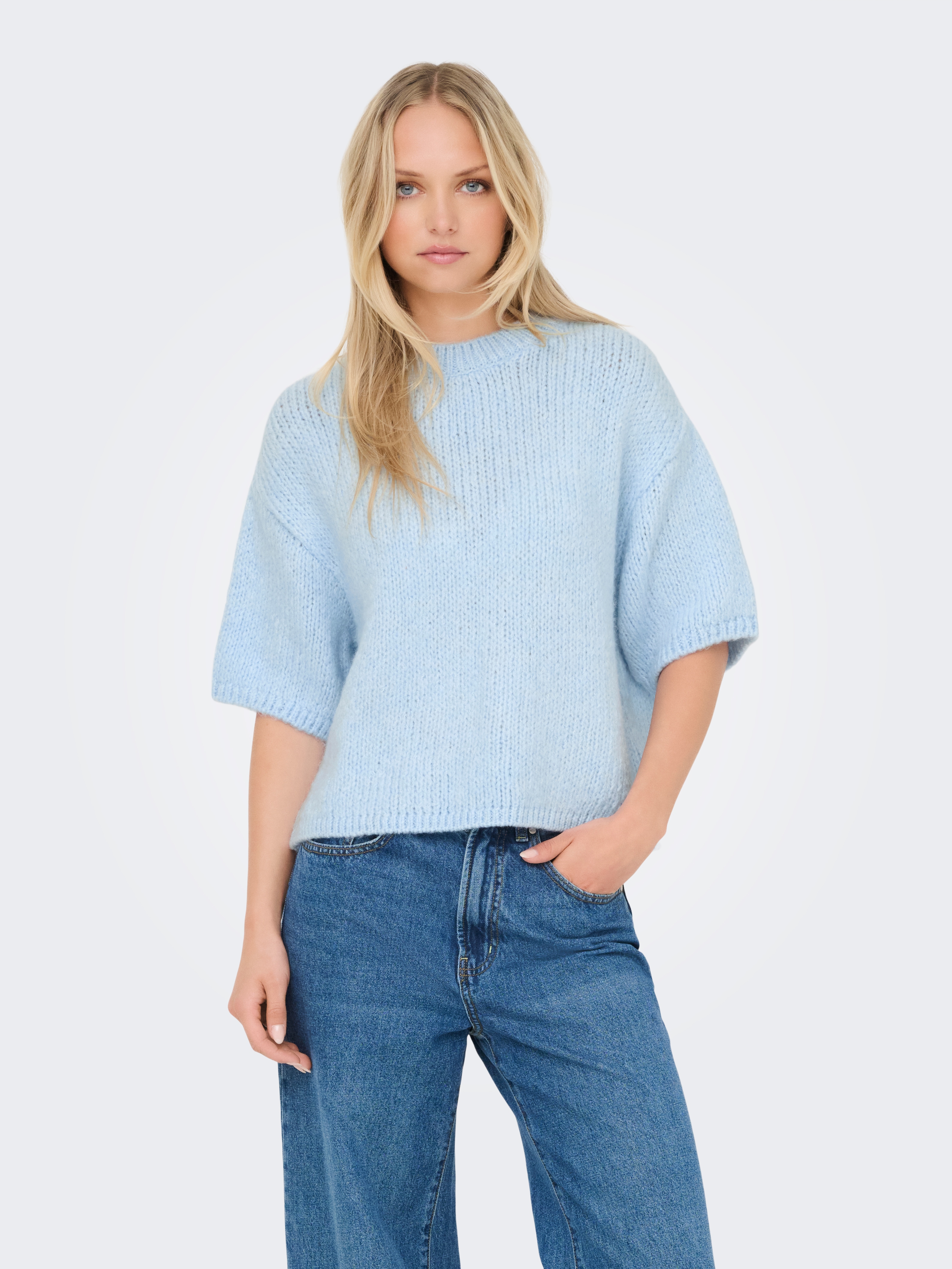 JDY "JDYLINEA S/S PULLOVER O-NECK KNT NOOS" Kunstfaser, Rippstrick