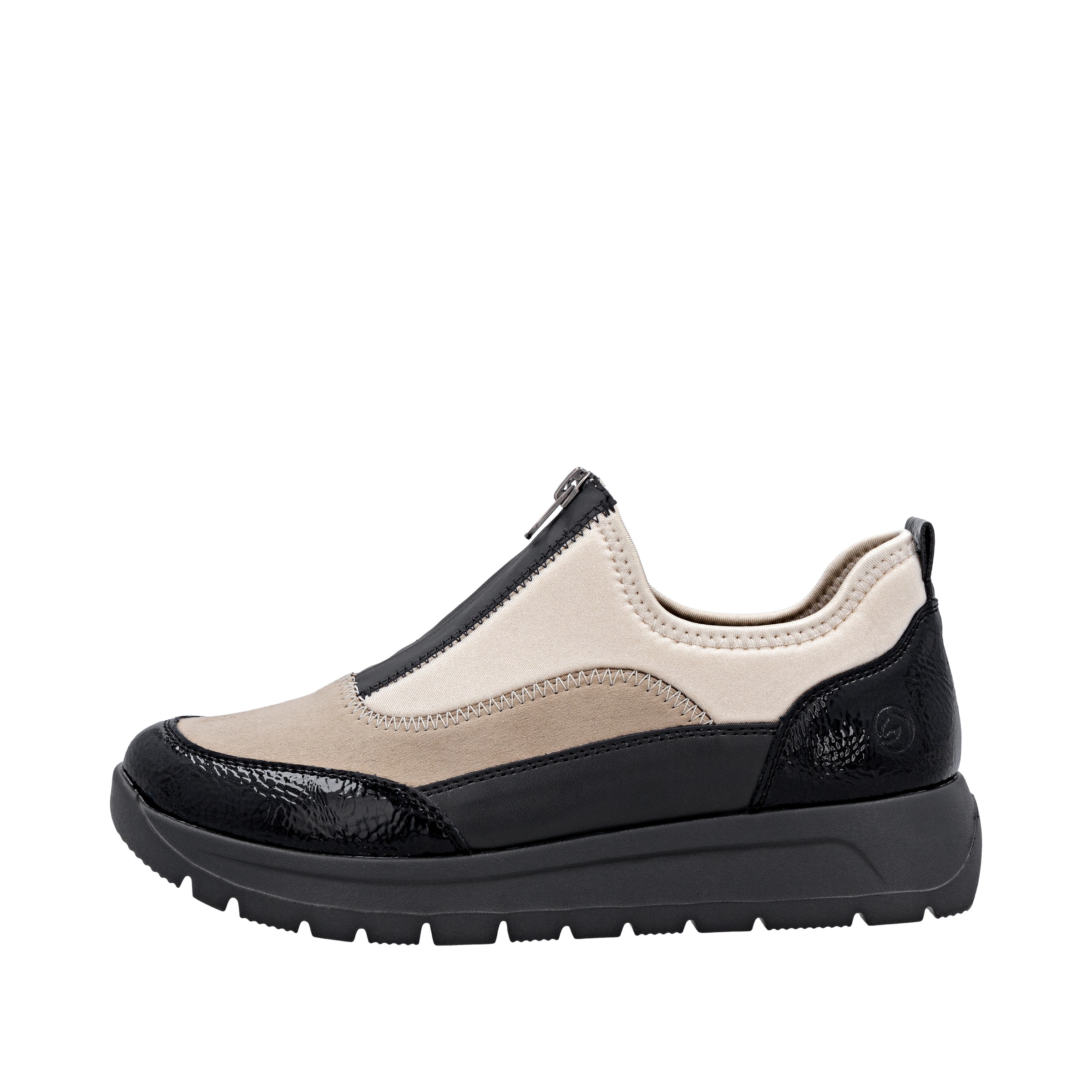 Plateausneaker REMONTE, Damen, Gr. 43, schwarz (hellbeige, schwarz), Lacklederimitat, Lederimitat, Textil, Schuhe Plateausneaker, Halbschuh, Casual-Sneaker mit Lackdetails 3