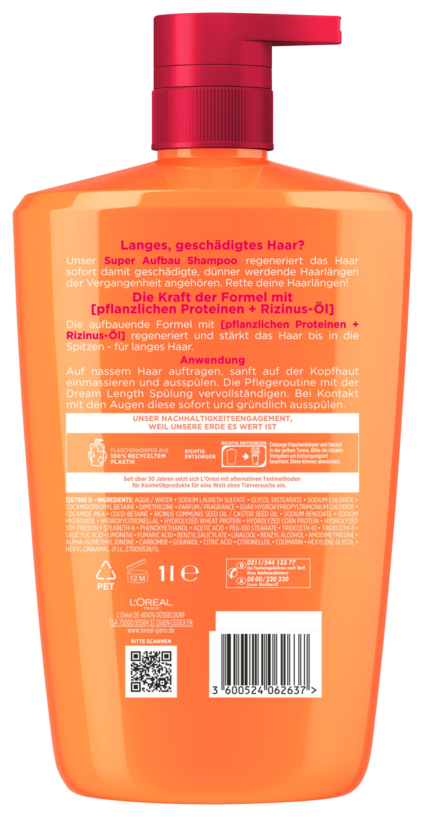 L'ORÉAL PARIS Haarshampoo »Elvital Dream Length Shampoo« Spendet Feuchtigkeit, mittlere Deckkraft, passt sich dem Hautton an.