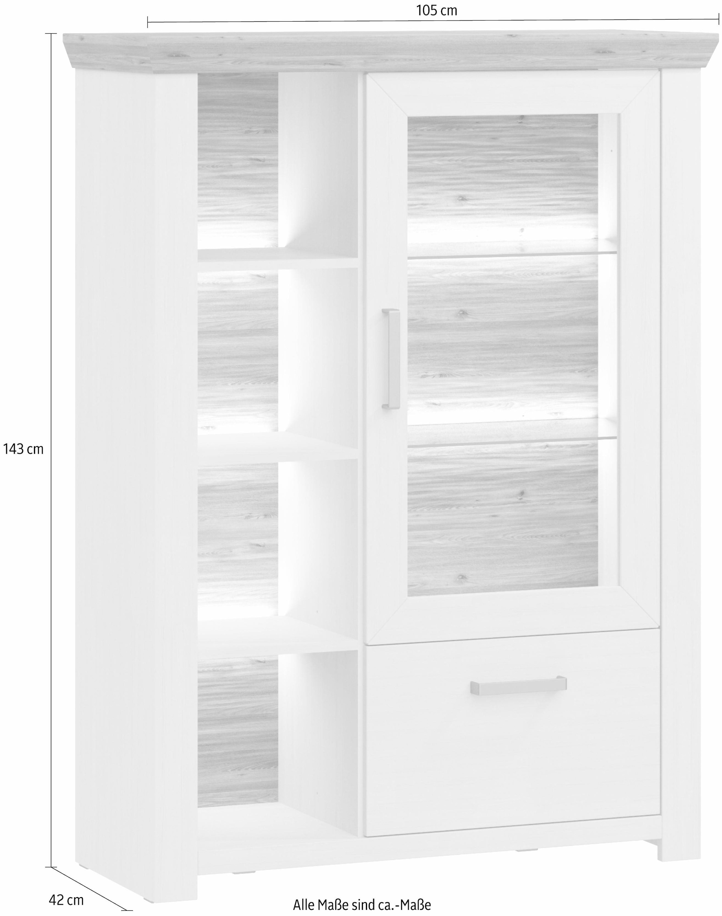 set one by Musterring Highboard »York« Typ 13 und 14, mit Glastür und Schubkasten, 3 Farbvarianten, B 105 cm