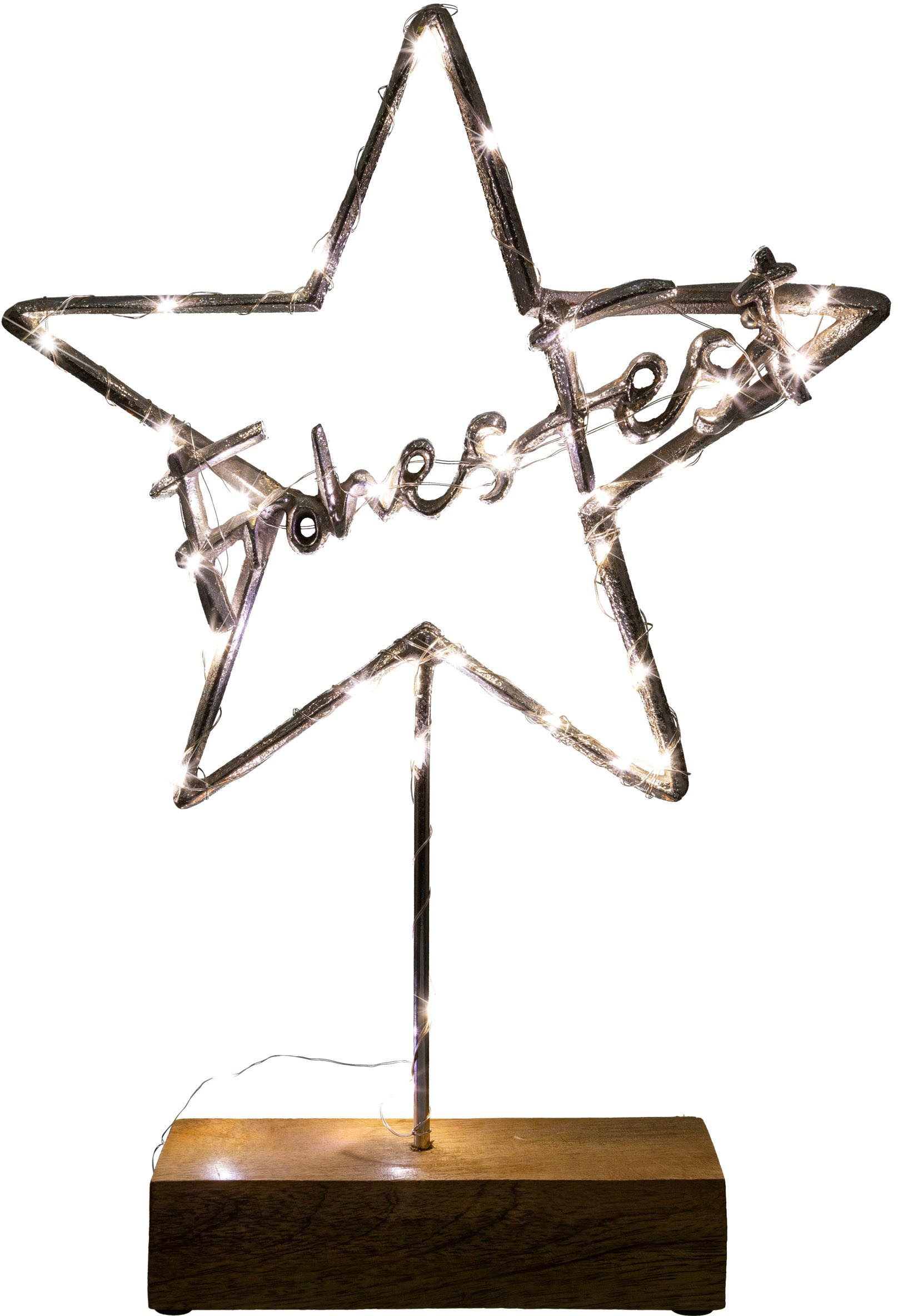 Creativ deco Dekoobjekt »LUMEN, Deko-Stern mit Schriftzug "Frohes Fest"«, Weihnachtsdeko mit LED Beleuchtung, Batteriebetrieb