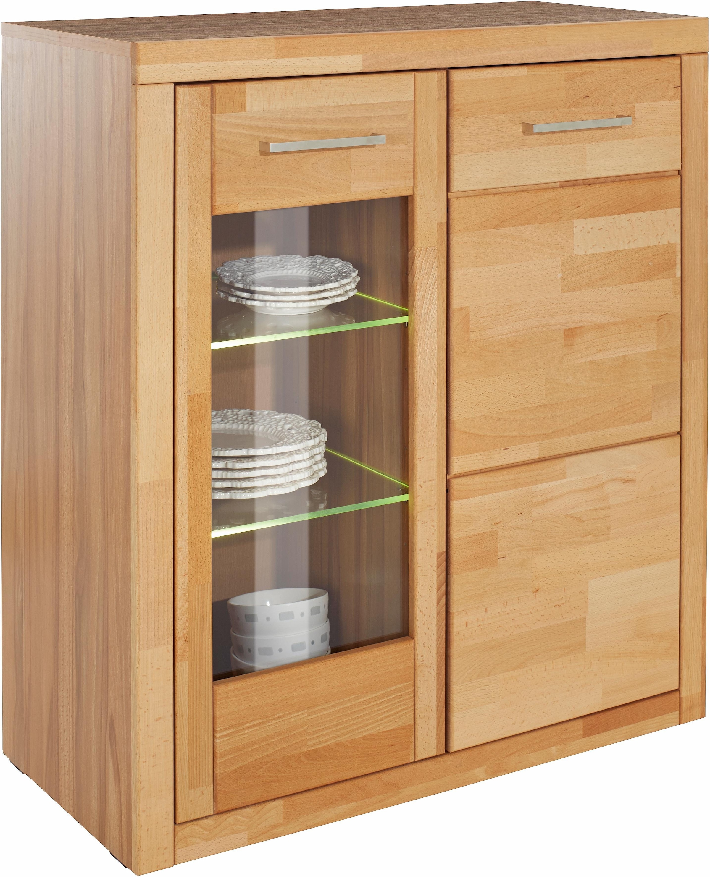 Home affaire Vitrine »Logo,100cm hoch,42 cm tief,Fronten Massivholz,6Fächer,Böden variabel«, Korpus aus Holzwerkstoff,Griffe und Scharniere aus Metall