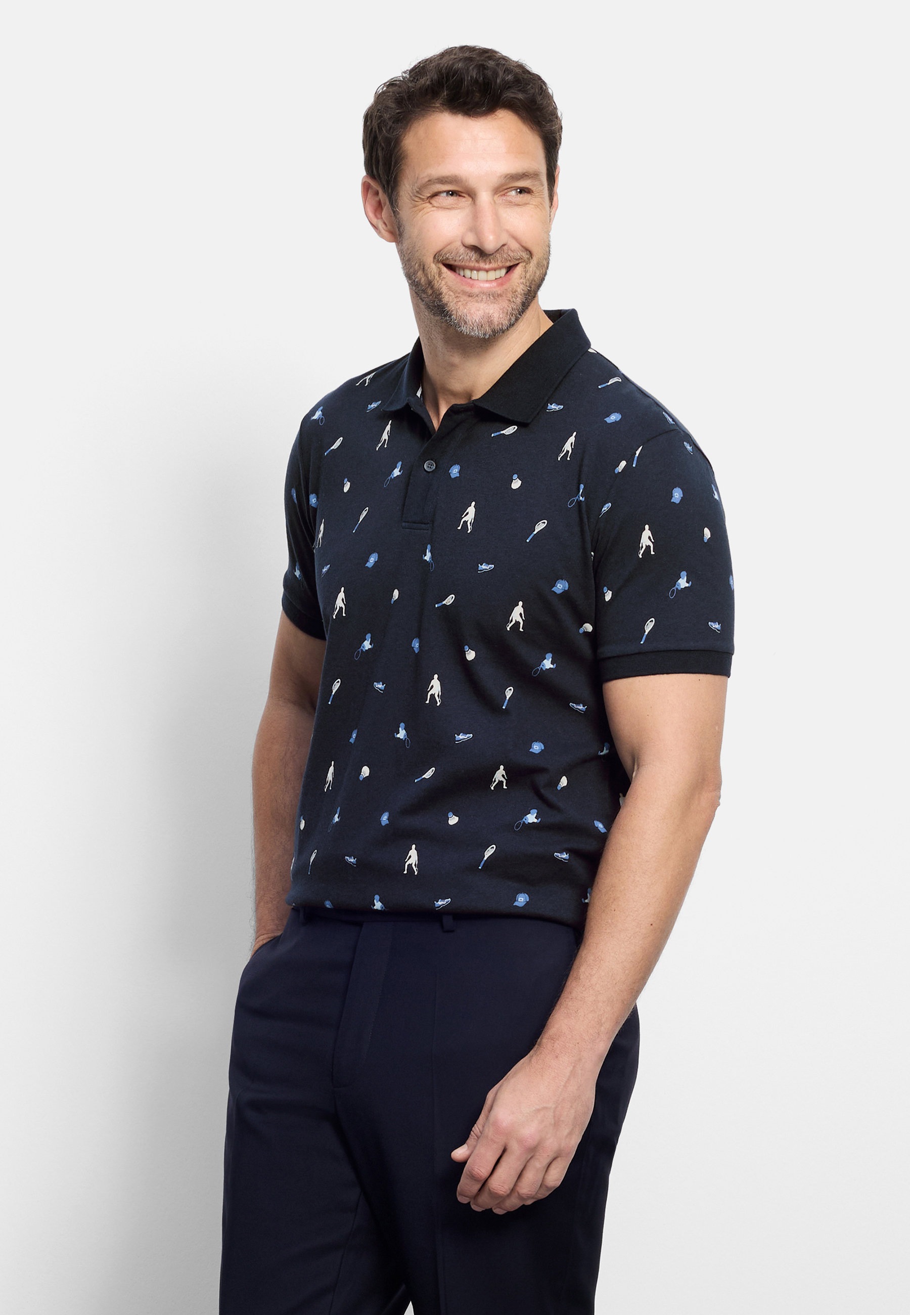 Poloshirt OLYMP "OLYMP Casual Wirk", Damen, Gr. L, marine, 70% Baumwolle, 30% Leinen, Shirts