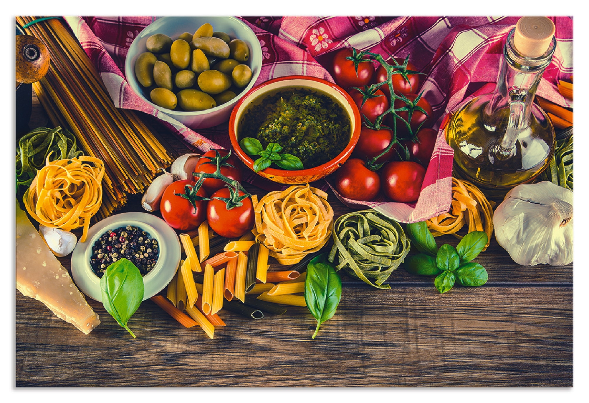 Artland Küchenrückwand »Italienisch mediterrane Lebensmittel«, (1 tlg.), Alu Spritzschutz mit Klebeband, einfache Montage