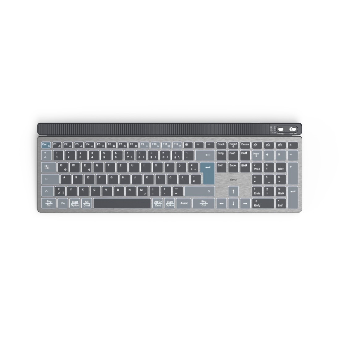 HAMA Tastatur "Tastatur WK-750 (kabellos, beleuchtet, QUERTZ, Multi-Device)", schwarz, Büro, Tastaturen