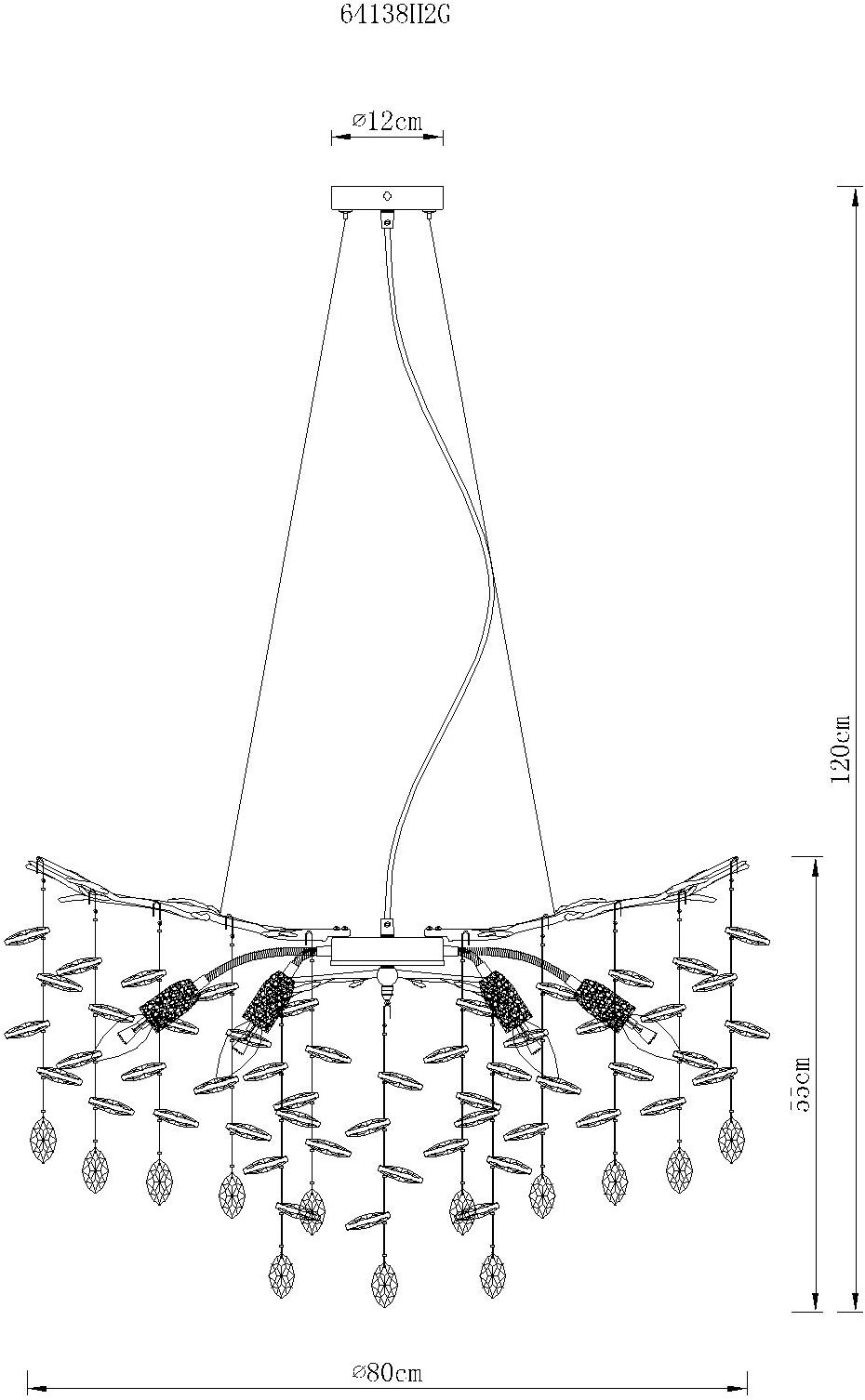 GLOBO LIGHTING Hängeleuchte »QUEENA« E14 1 Stk. Goldfarbener Luster mit Glaskristallen amber, Flexo, höhenverstellbar